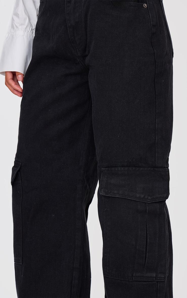 Washed Black Cargo Side Pocket Wide Leg Jeans Product Image