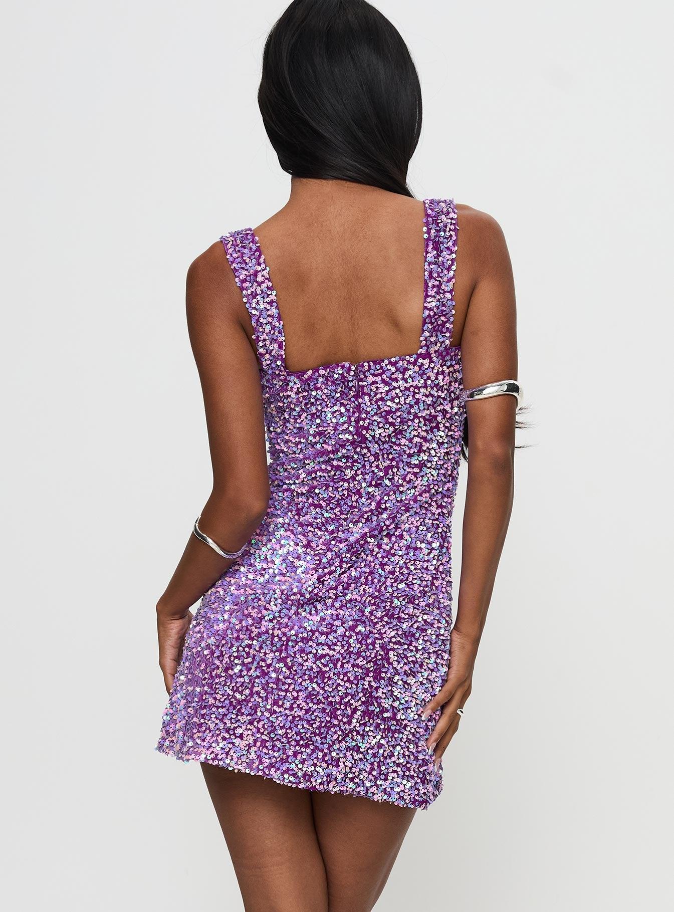 Miss Me Sequin Mini Dress Purple Product Image
