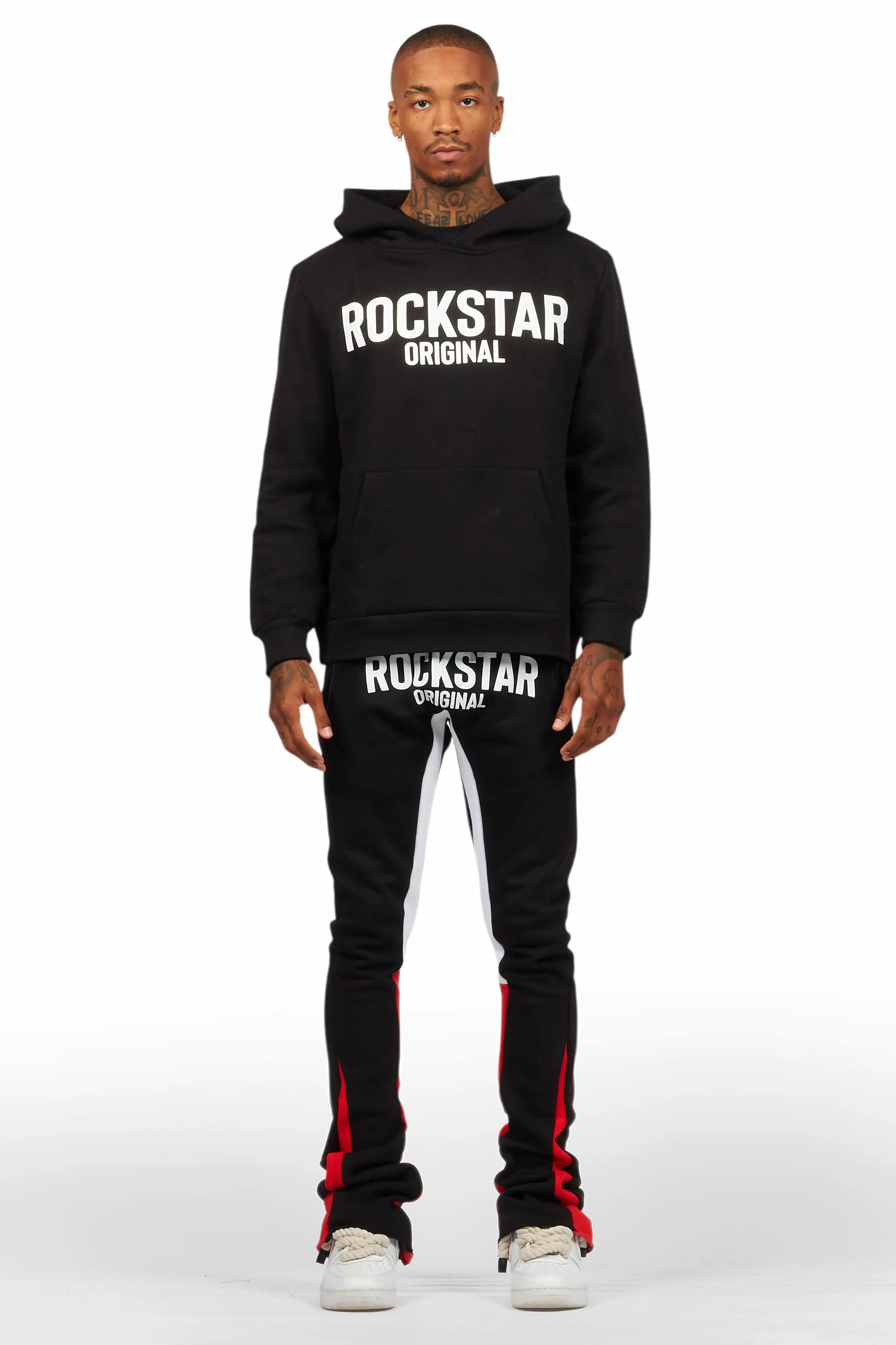 Sana Black/White Hoodie/Stacked Flare Track Pant Set Male Product Image
