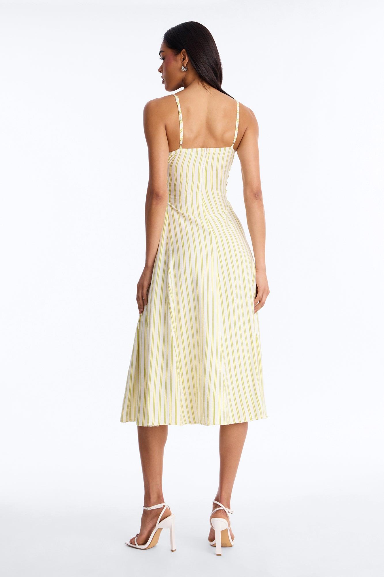 Claire Lace Up Pinstripe Midi Dress - Sage/combo Female Product Image