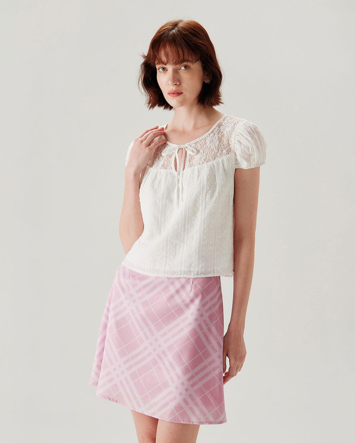 Pink Plaid A-line Mini Skirt Product Image