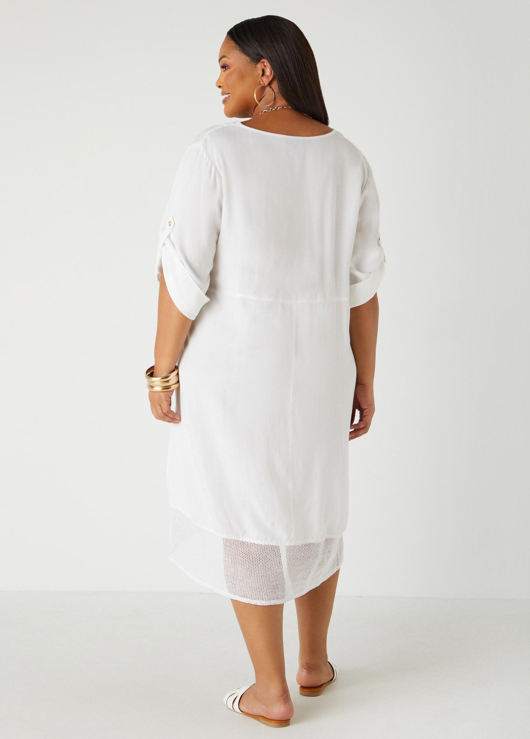 Fishnet Paneled V Neck Dress Product Image