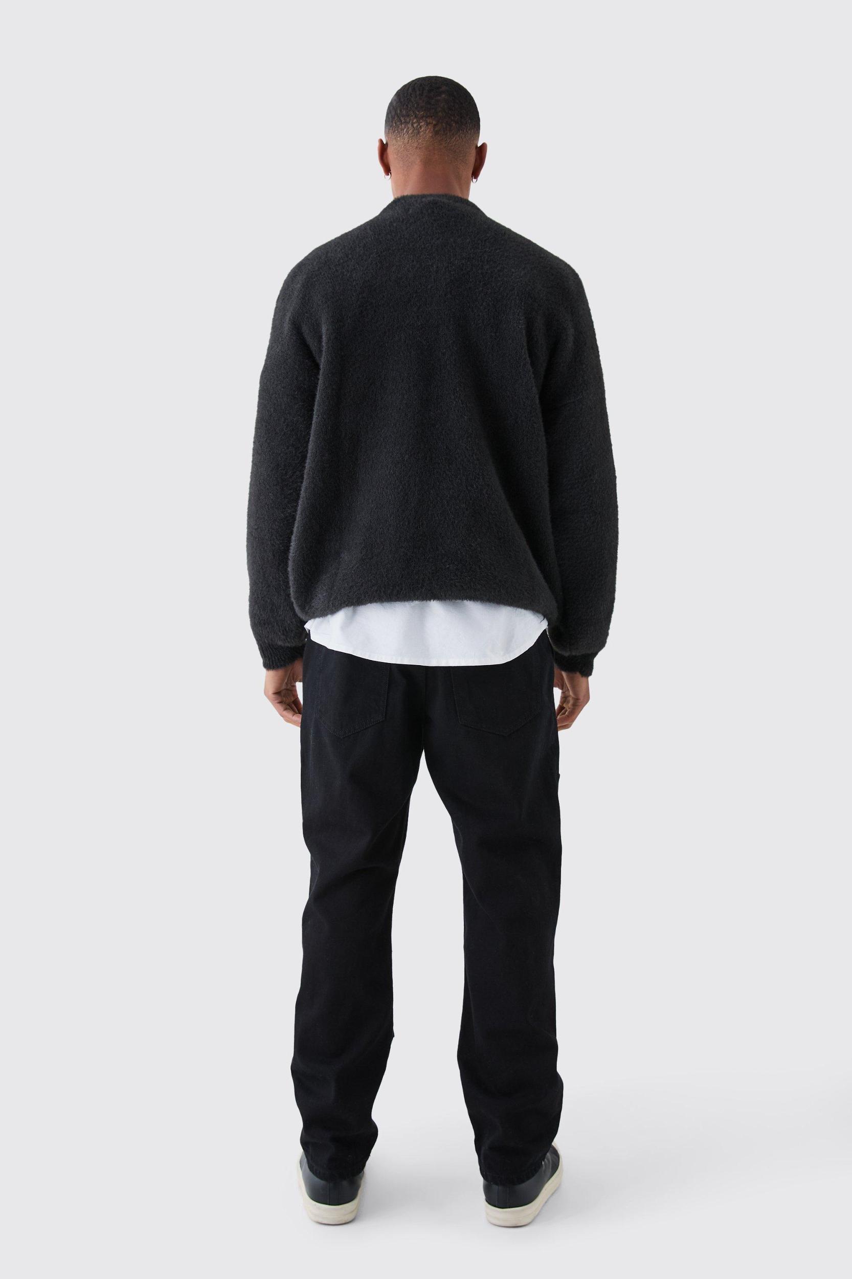 Relaxed Rigid Top Stitch Detail Carpenter Jean In Black | boohooMAN USA Product Image