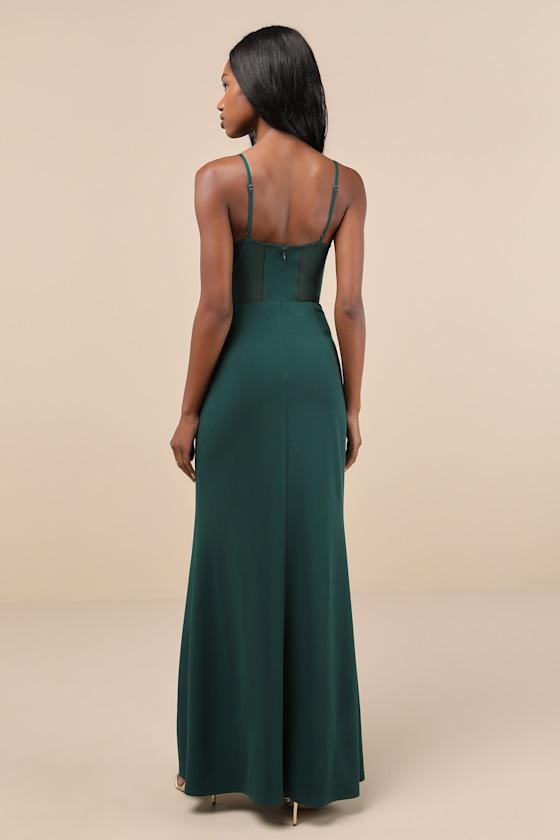 Sultry Mentality Hunter Green Mesh Bustier Sleeveless Maxi Dress Product Image