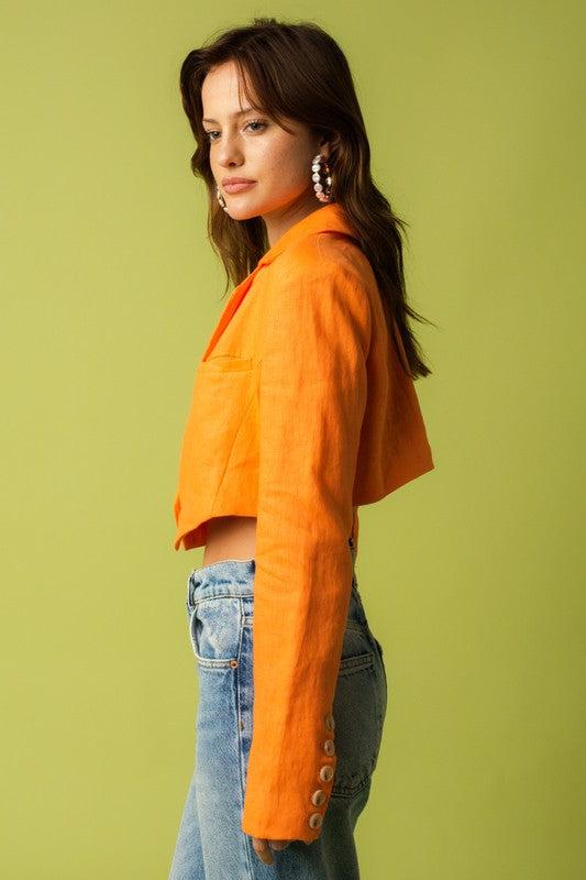 Mango Linen Cropped Blazer | Orange FINAL SALE Product Image