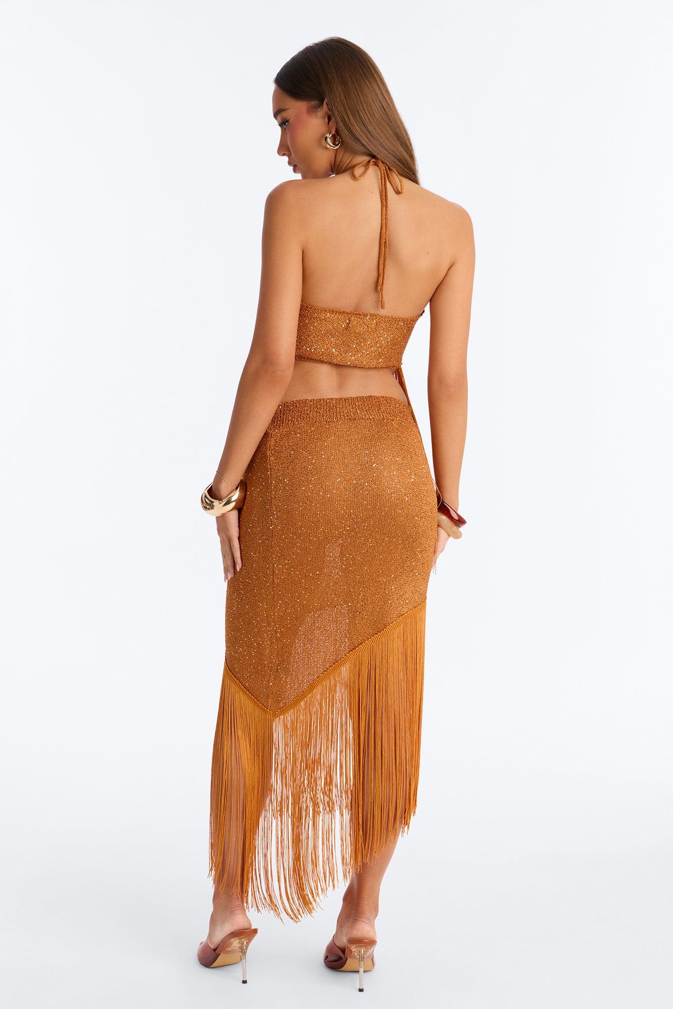 Lexi Fringe Crochet Skirt Set - Bronze Female Product Image