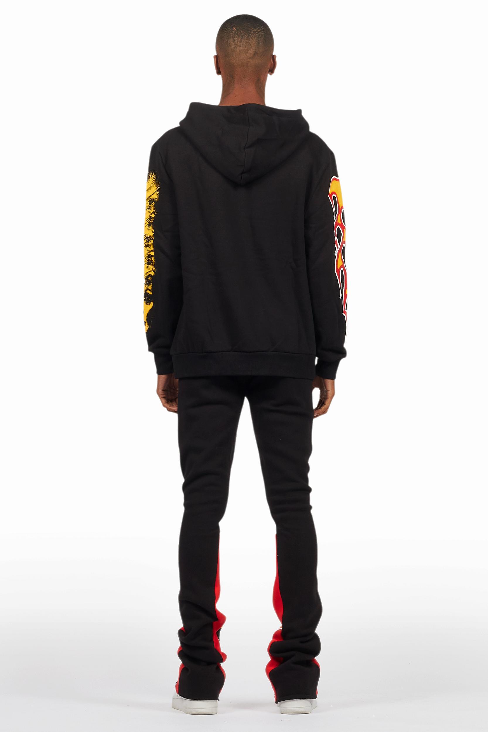 Beno Black/Yellow Stacked Flare Hoodie Track Set Male Product Image