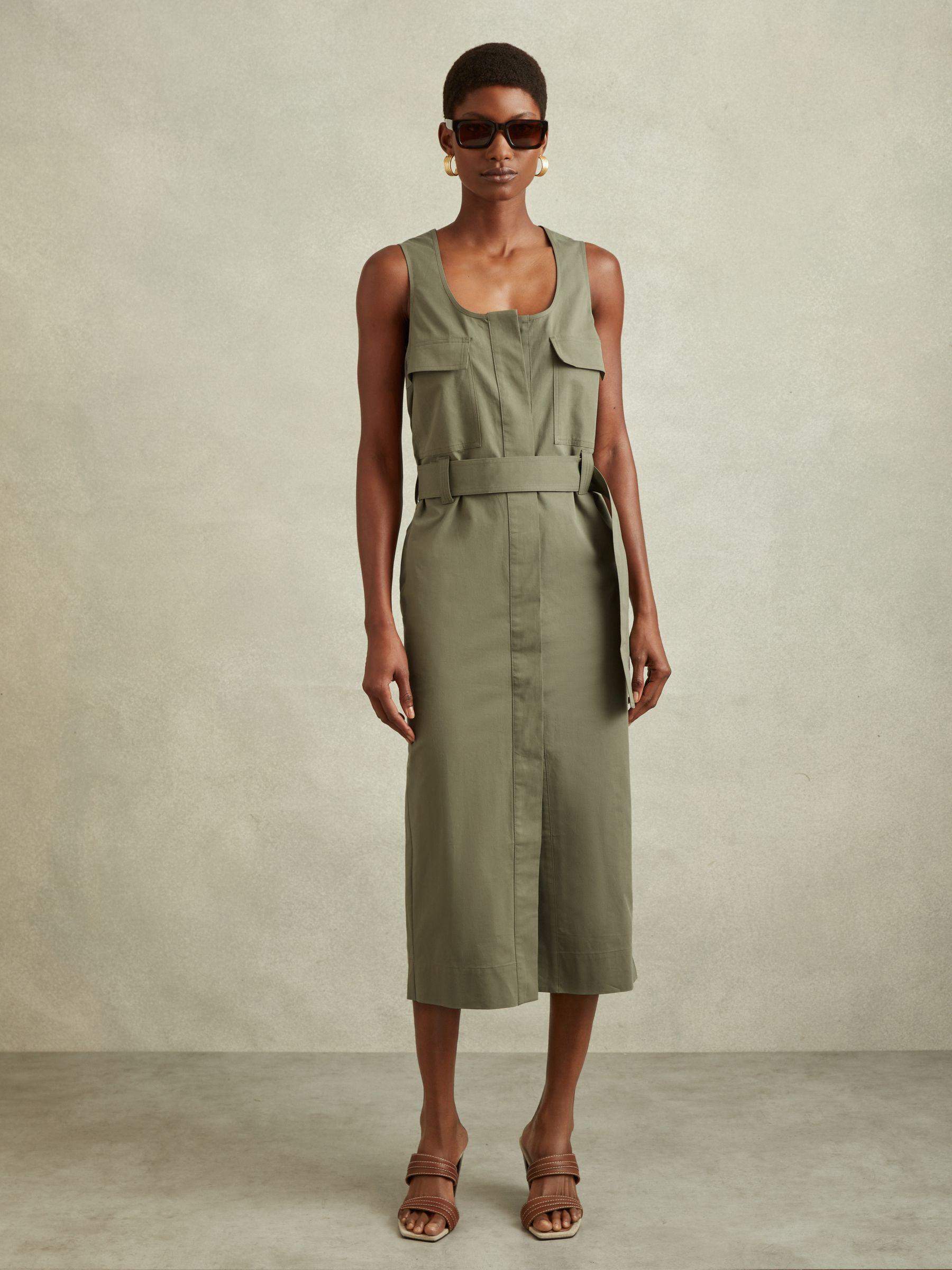 Utility Belted Midi Dress in Sage Product Image