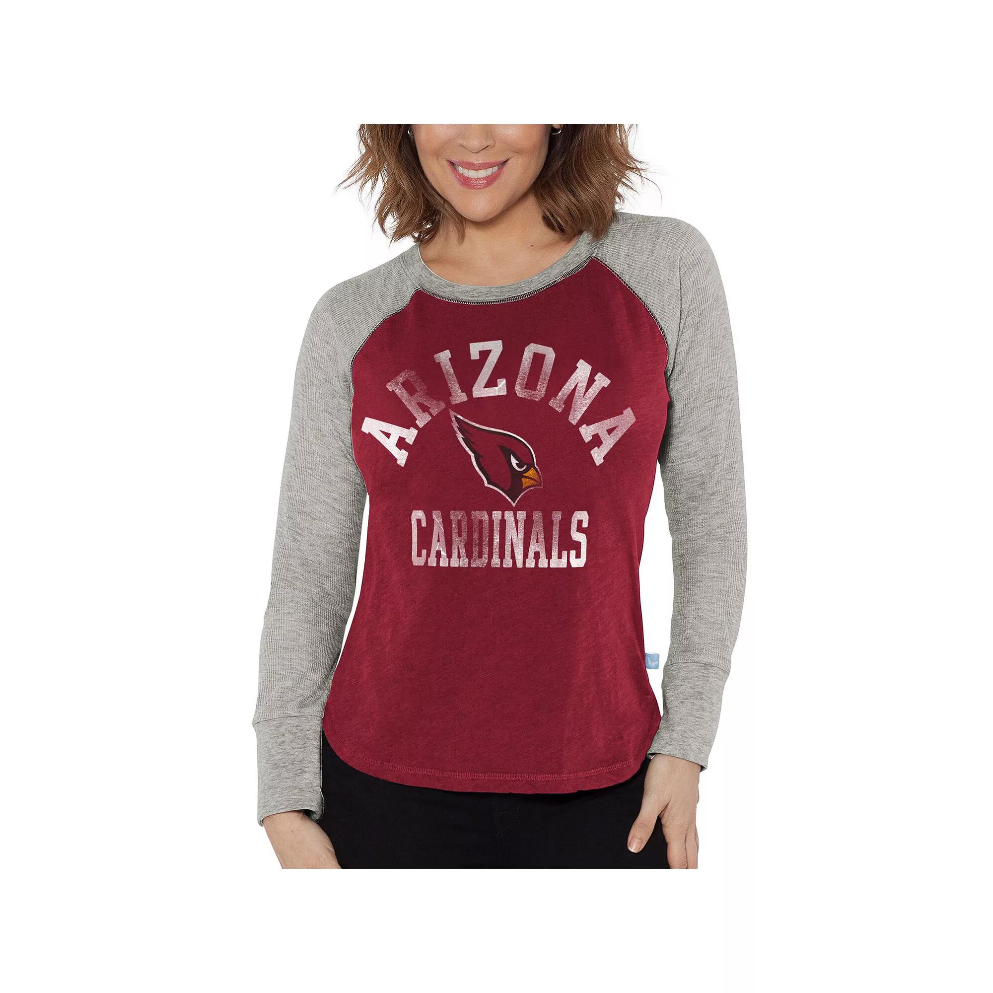 Women's G-III 4Her by Carl Banks Cardinal/Heather Gray Arizona Cardinals Waffle Knit Raglan Long Sleeve T-Shirt,  Product Image