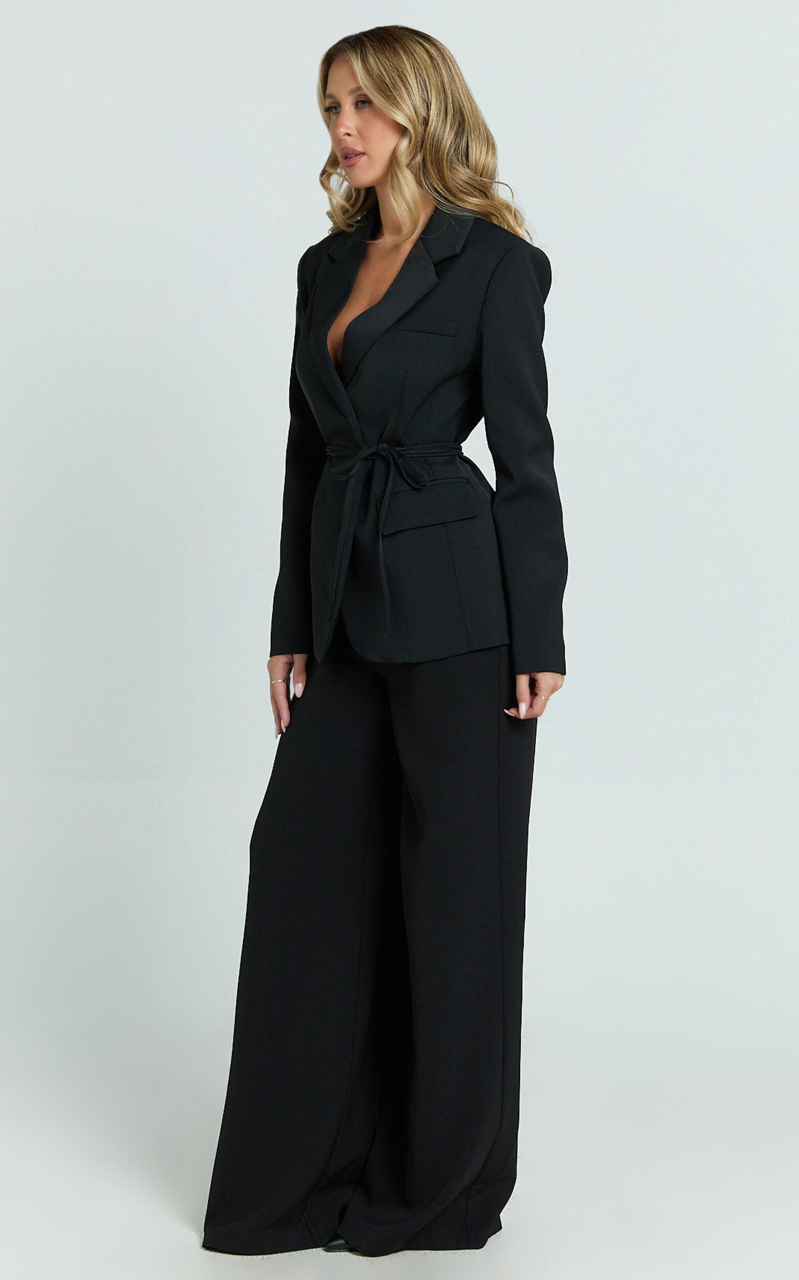 Harlee Blazer- Belted Cinch Waist Blazer in Black Product Image