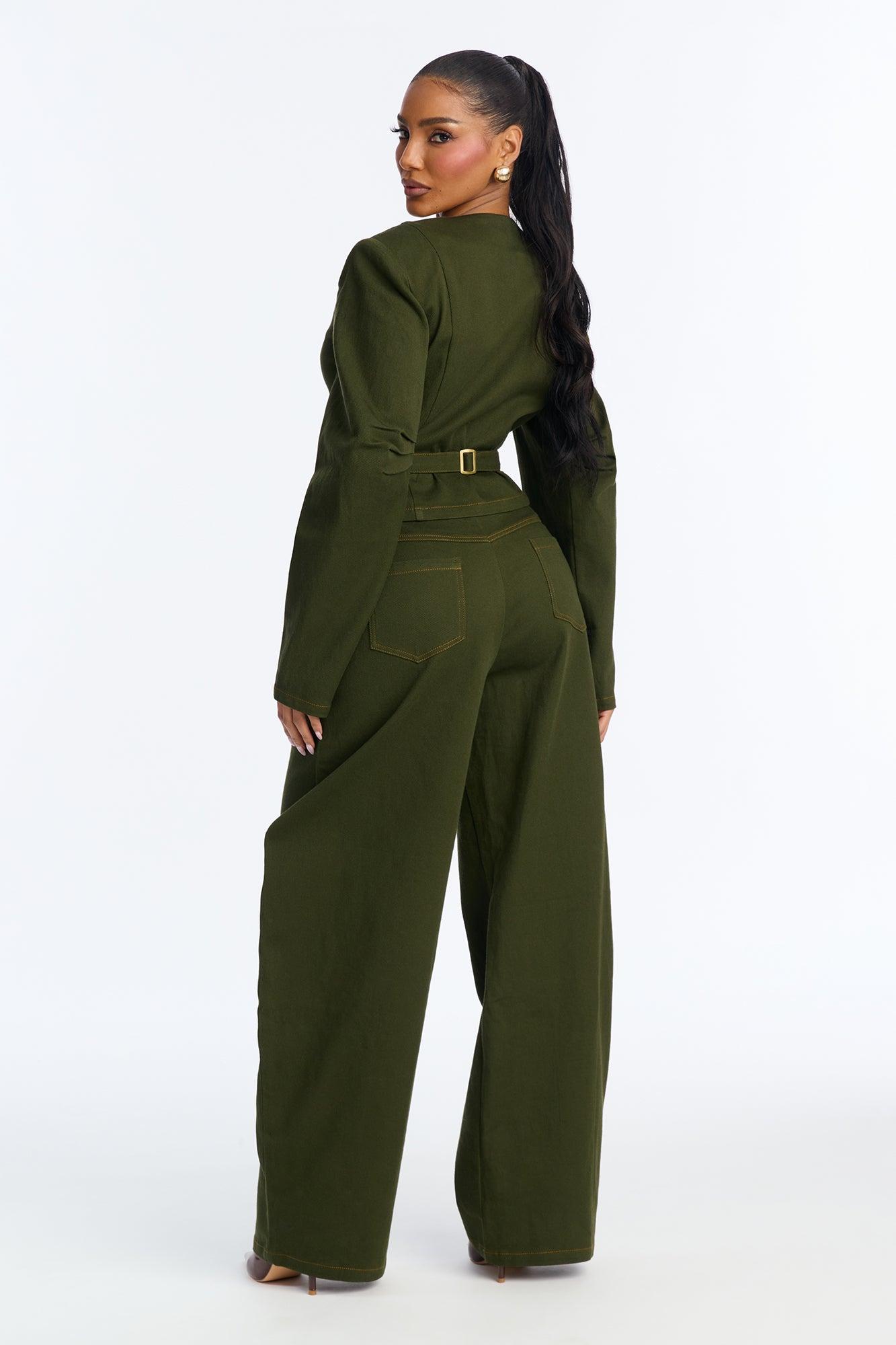 Cecilly Twill Barrel Pant Set - Green Female Product Image