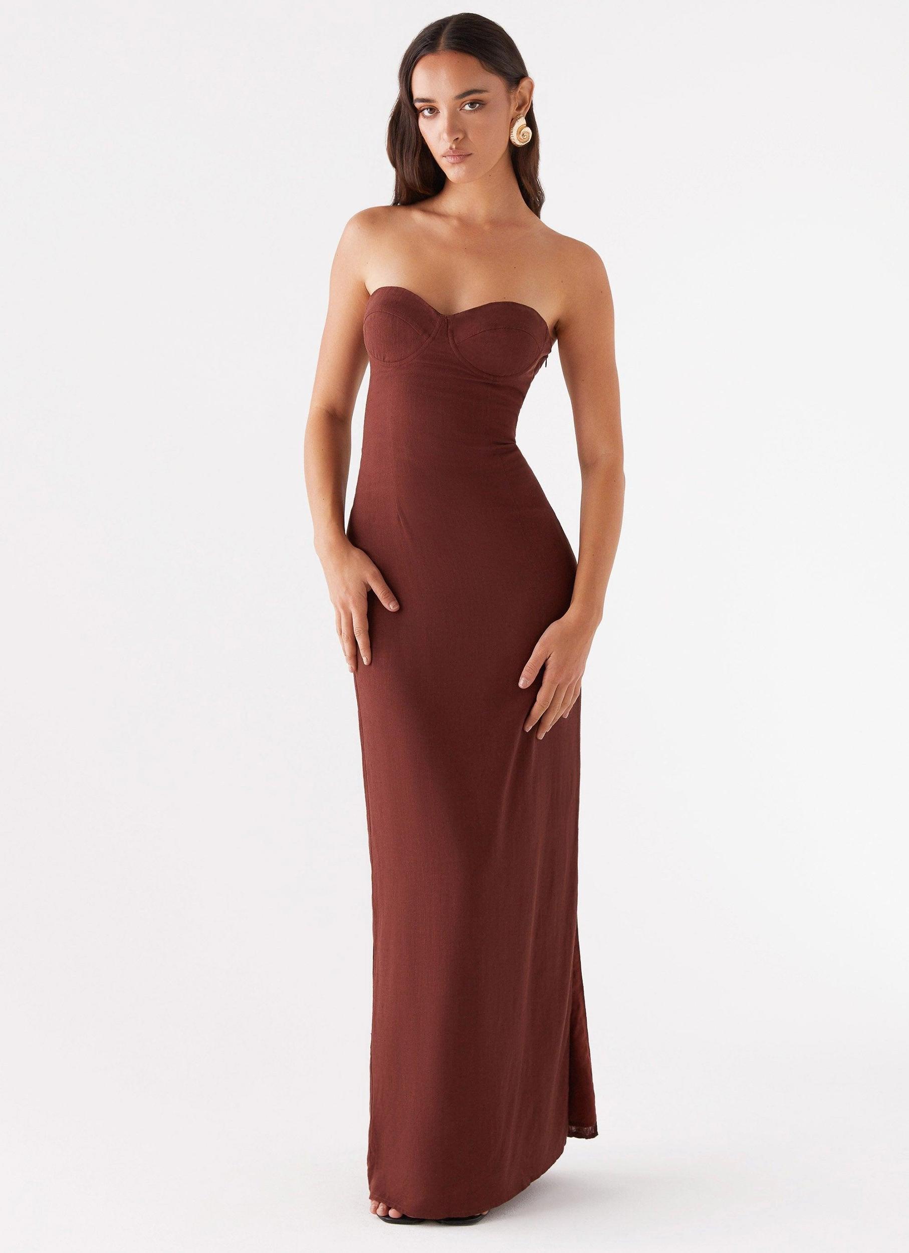 Esra Strapless Maxi Dress - Chocolate Product Image