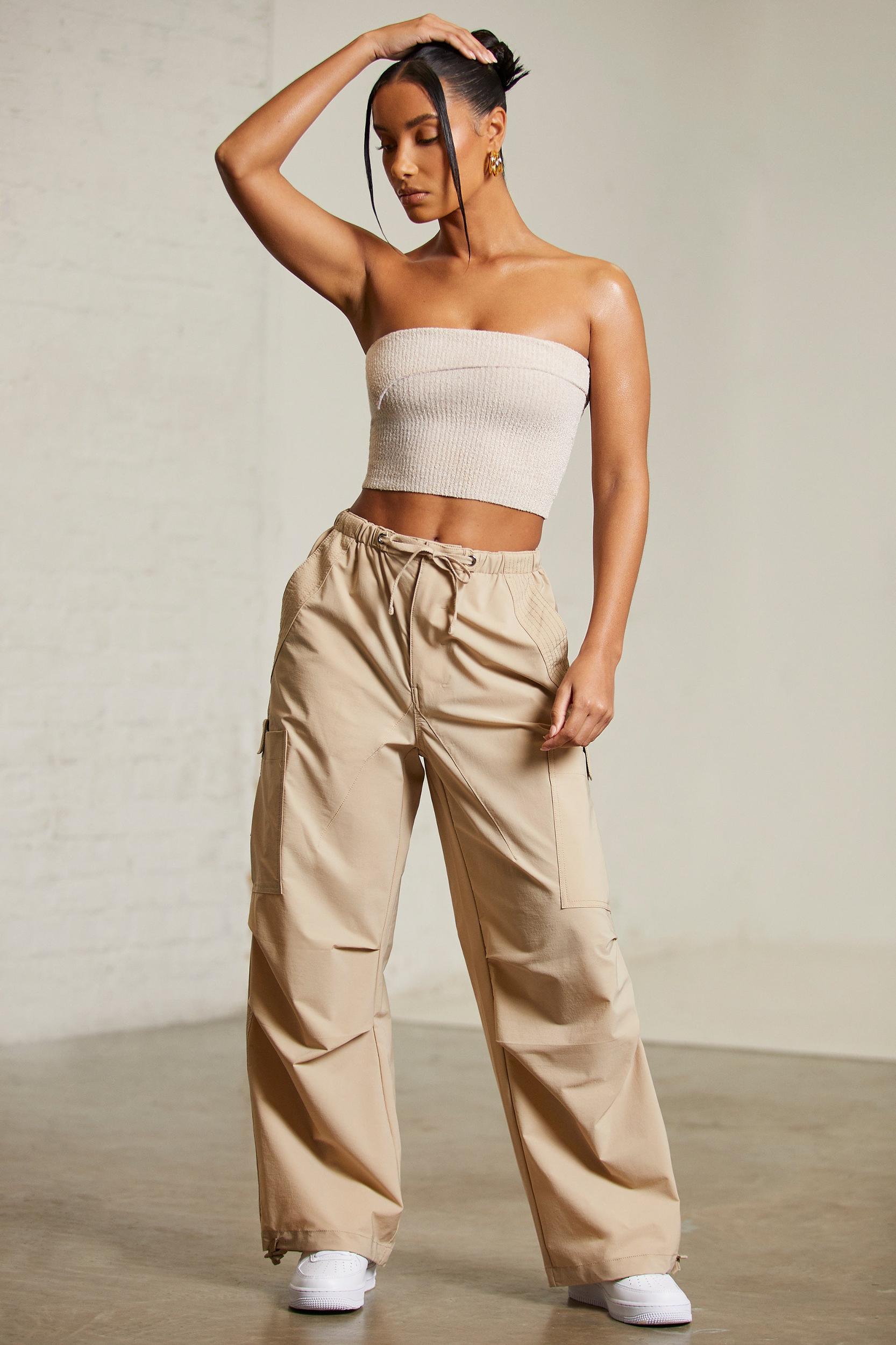Wide Leg Cargo Trousers in Beige Female Product Image