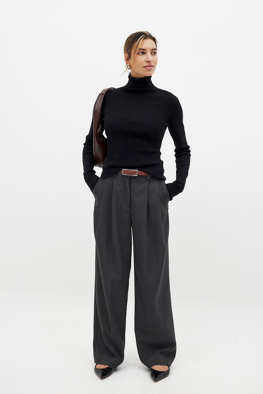 Long Sleeve Turtleneck Ribbed Knitted Top Product Image