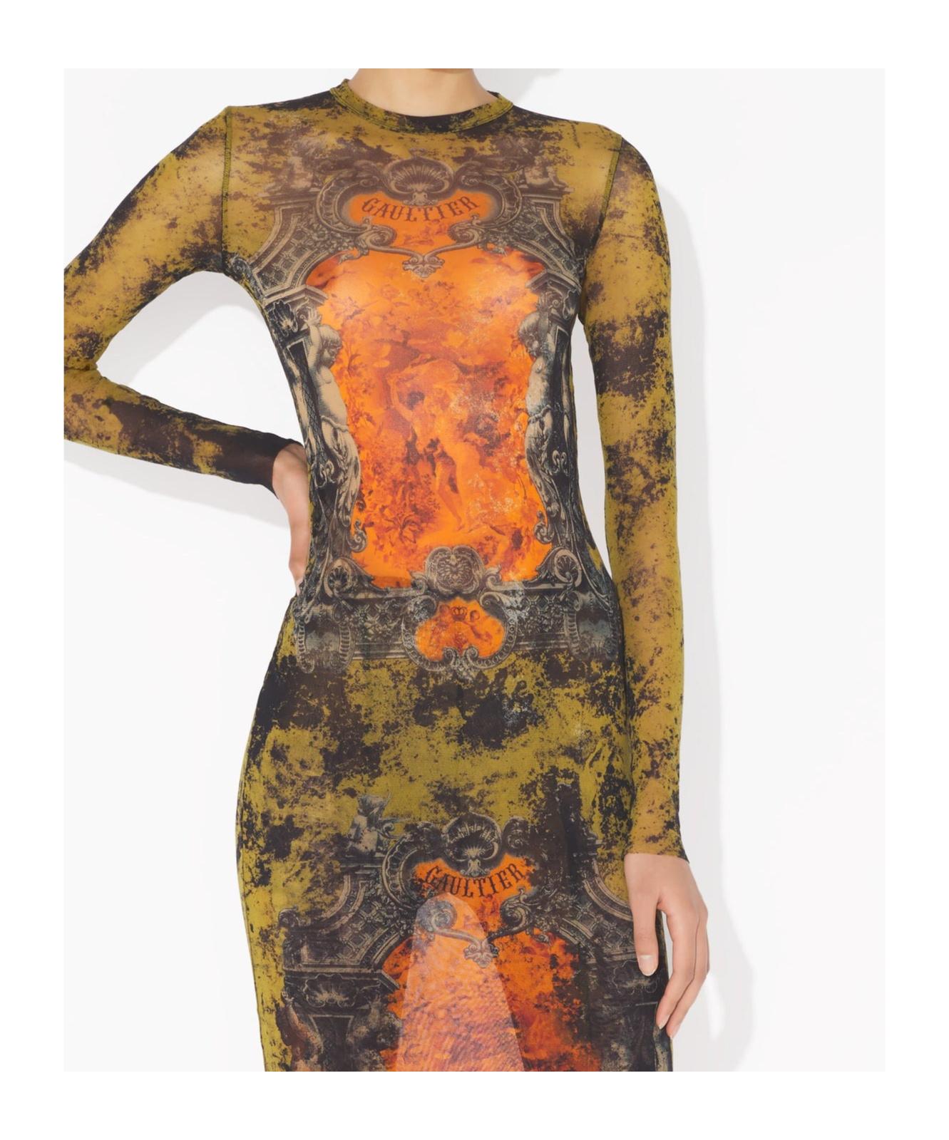 JEAN PAUL GAULTIER Graphic Print Full-length Dress With Long Sleeves In Black Product Image