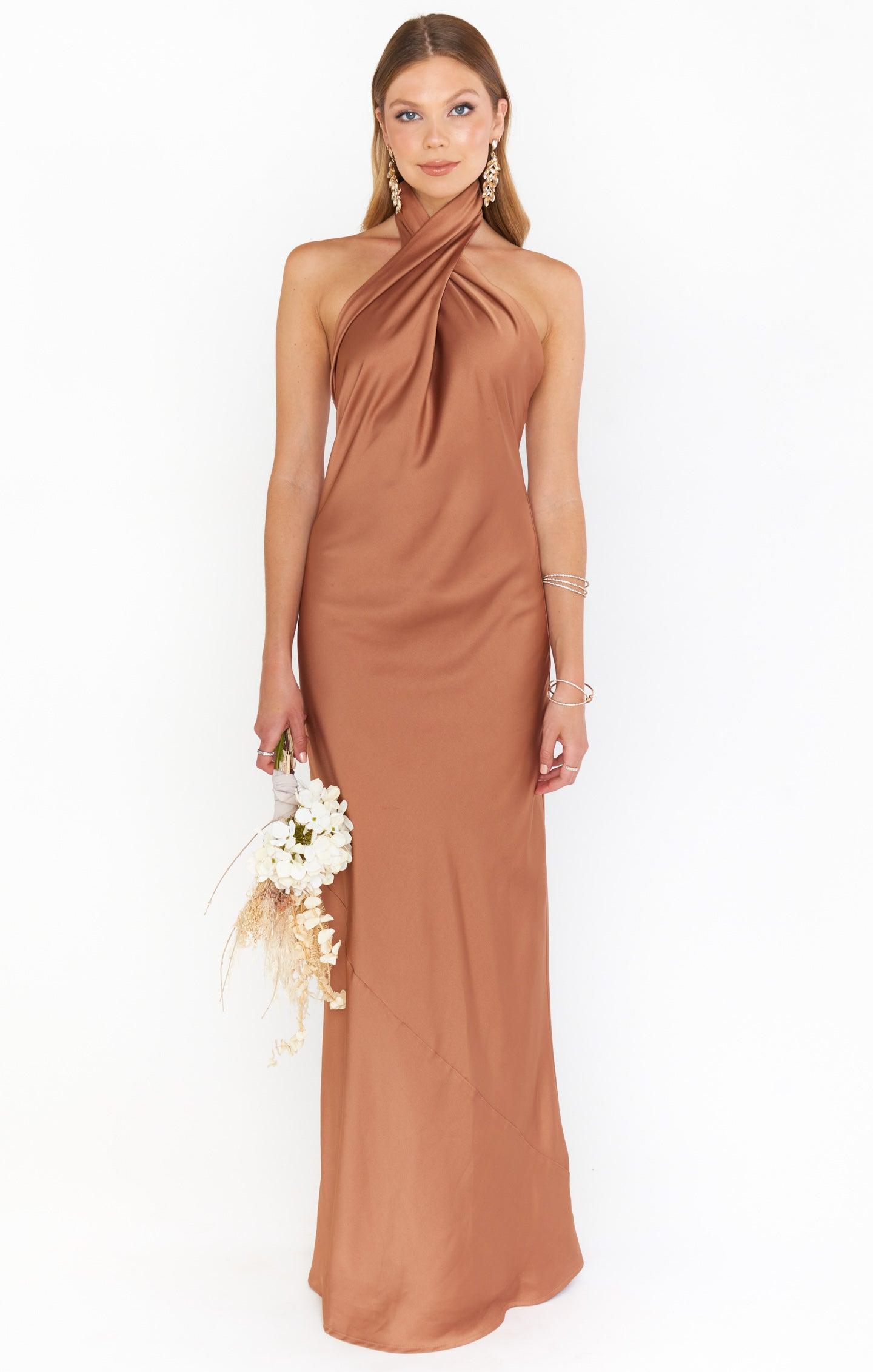 Jasmine Halter Maxi Dress ~ Copper Luxe Satin Product Image