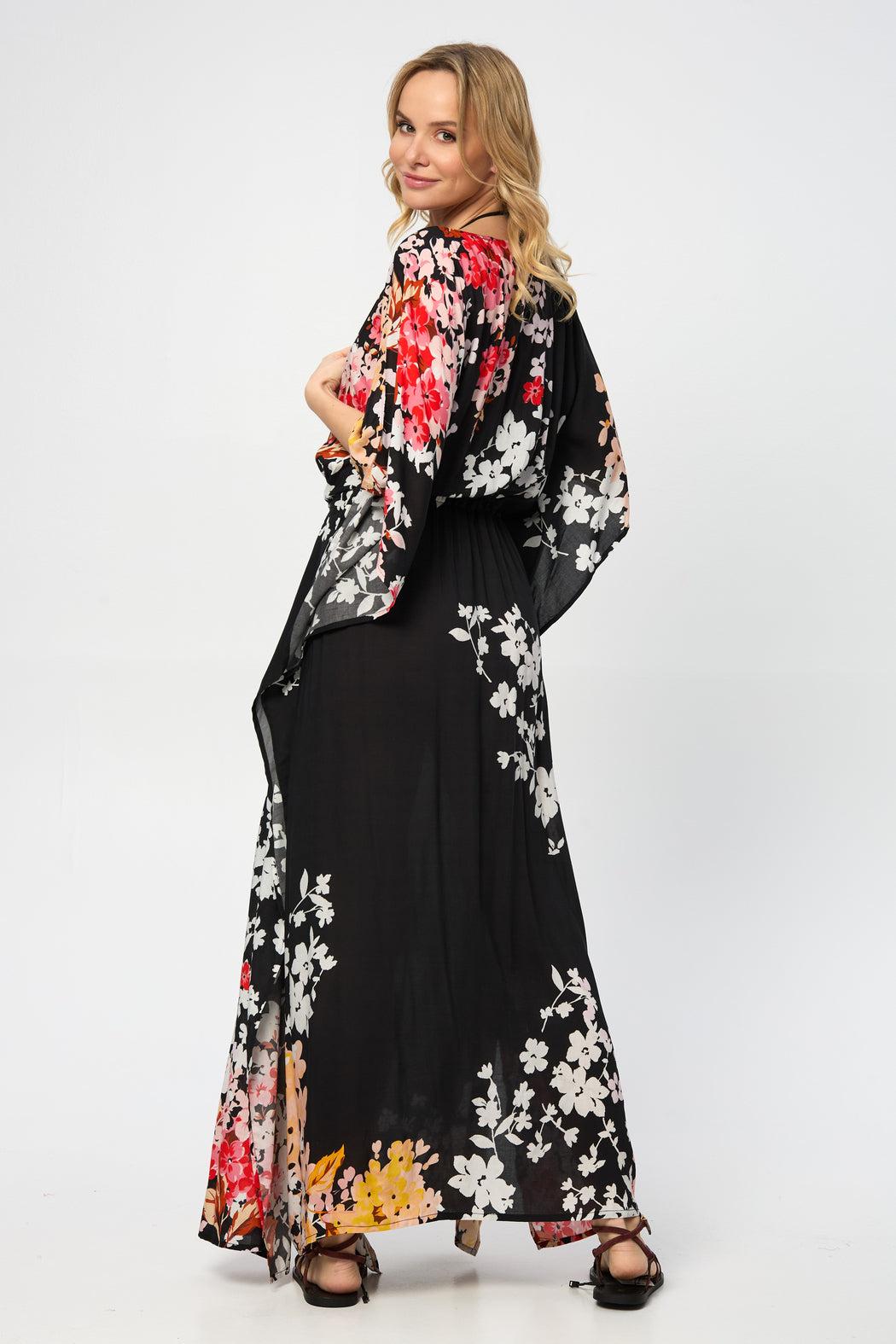 Multicolored Fiore Tie Waist Keyhole Kaftan Product Image