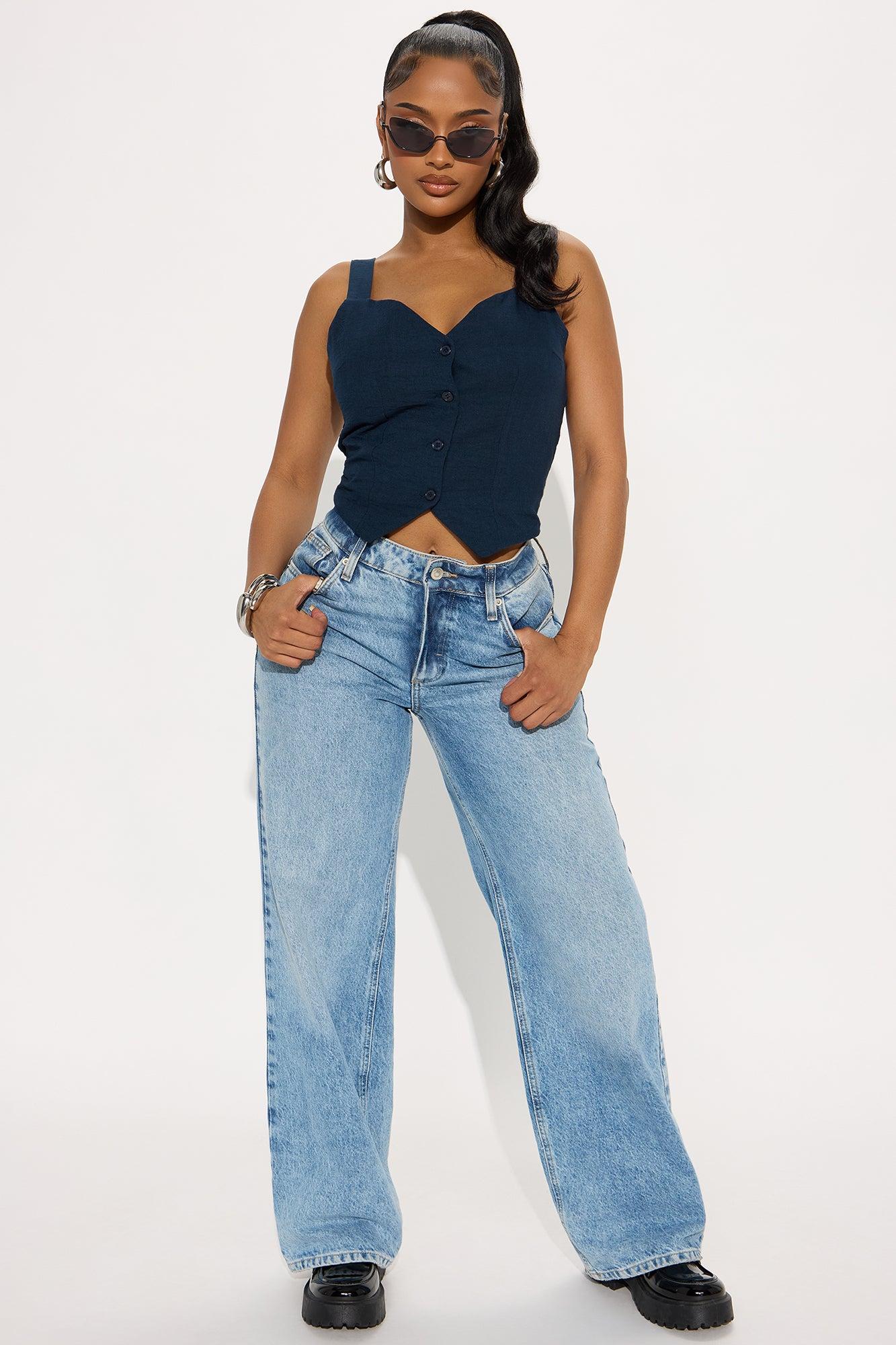 I'm Amazed Linen Vest - Navy Female Product Image