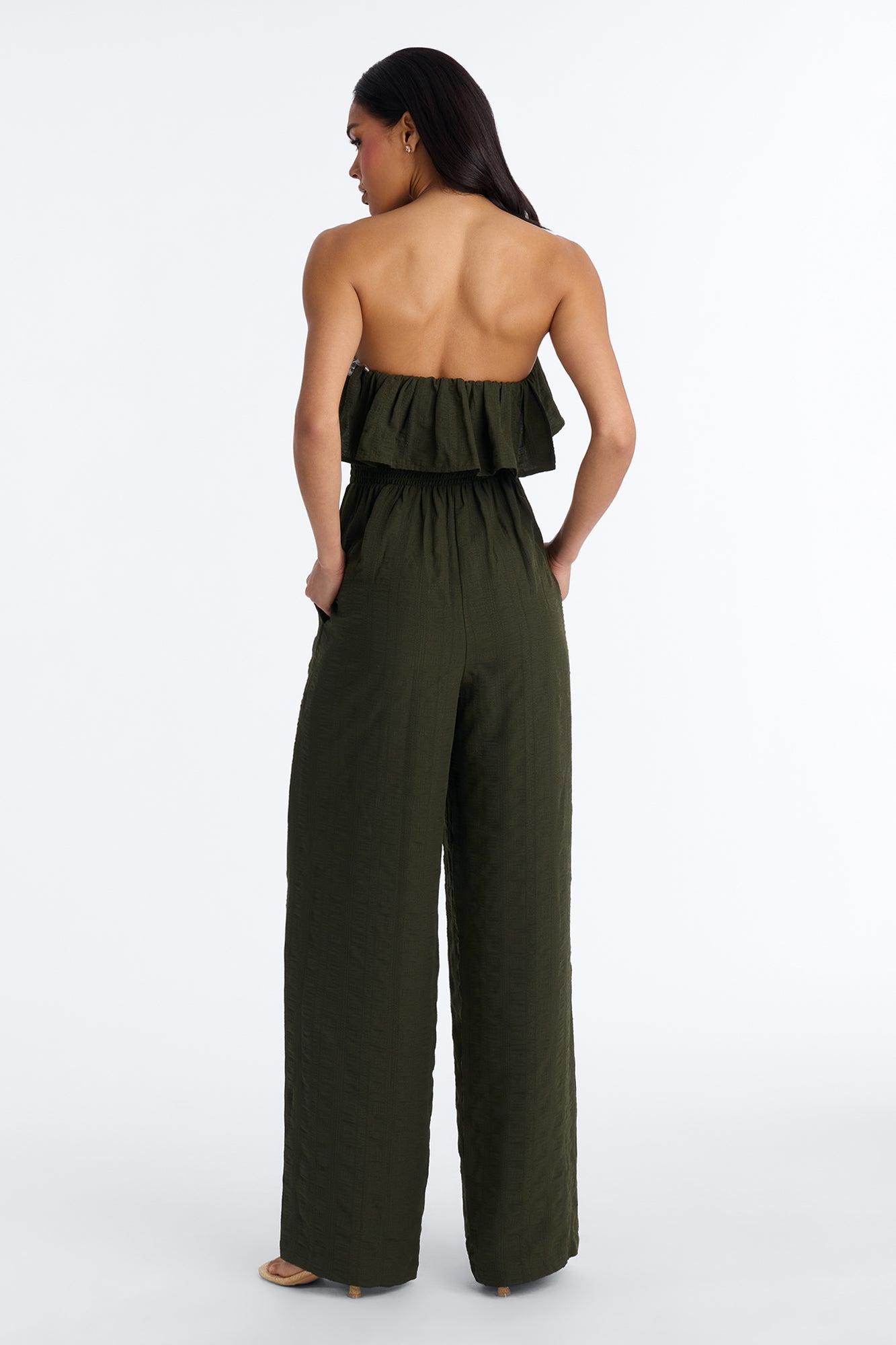 Coco Strapless Smocked Wide Leg Jumpsuit - Olive Female Product Image
