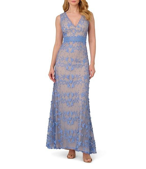 Adrianna Papell Embroidered Lace V-Neck Sleeveless Sheath Gown Product Image