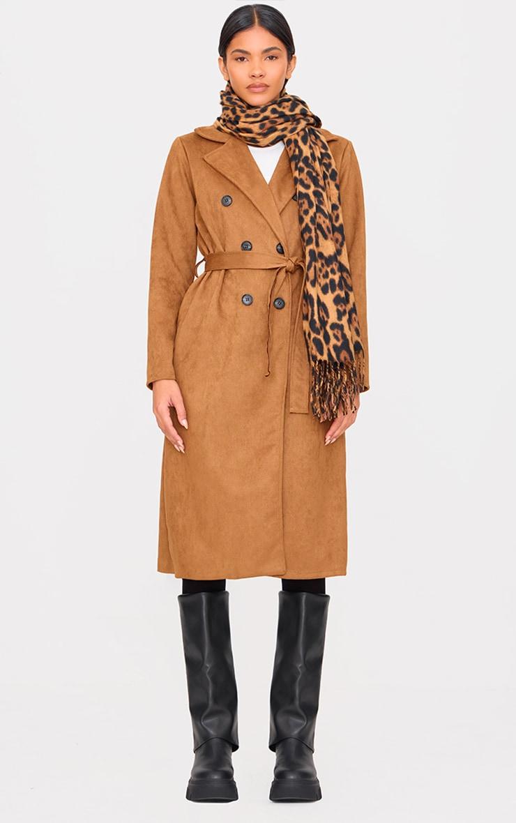 Camel Faux Suede Trench Coat Product Image