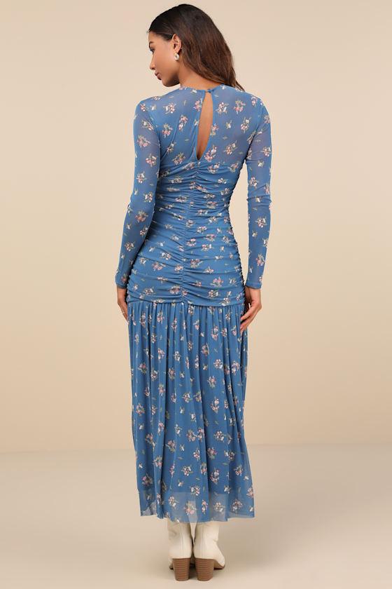 Easy Delight Blue Floral Drop Waist Maxi Dress Product Image