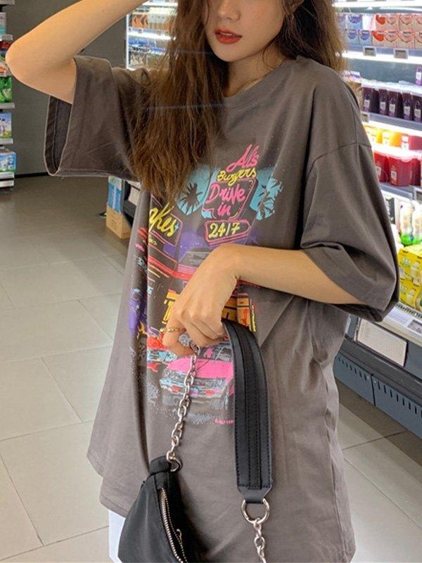 Motel Graphic Short  Sleeve Oversized Tee Product Image