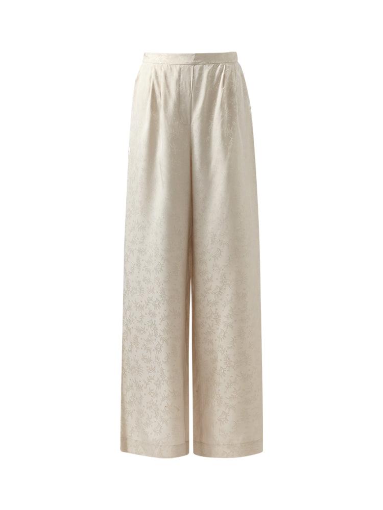 16 Momme Mulberry Silk Jacquard Women Wide Leg Pants Product Image