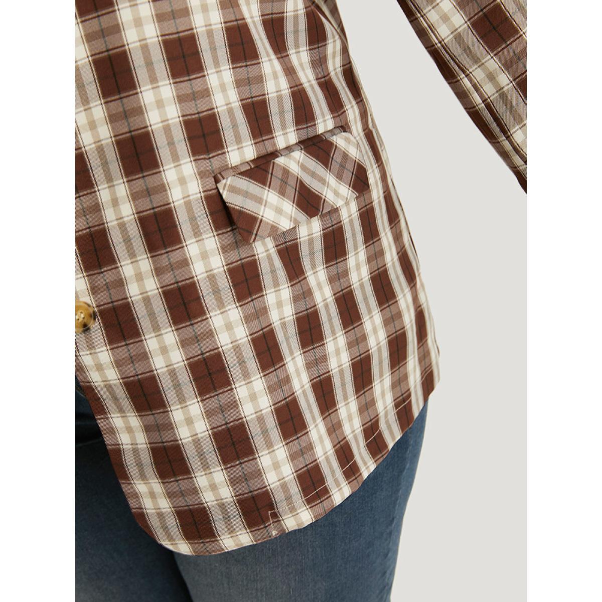 Plus Size Plaid Button Through Flap Pocket Blazer Bronze Women Dailywear Plaid Button Sleeve Long Sleeve Suit Collar 12/L Pocket Casual Blazers BloomChic Product Image