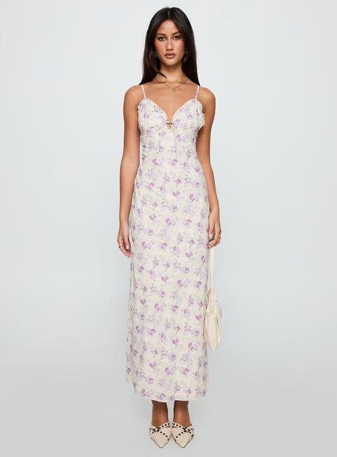Jessamine Frill Maxi Dress White / Lilac Product Image