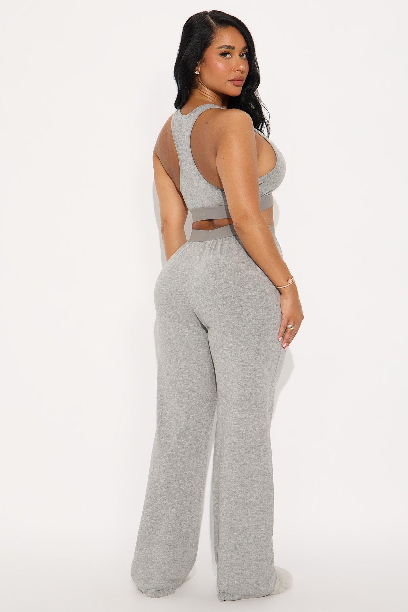 FN Mood Racerback Bralette PJ Boxer Pant Set - Heather Grey Product Image