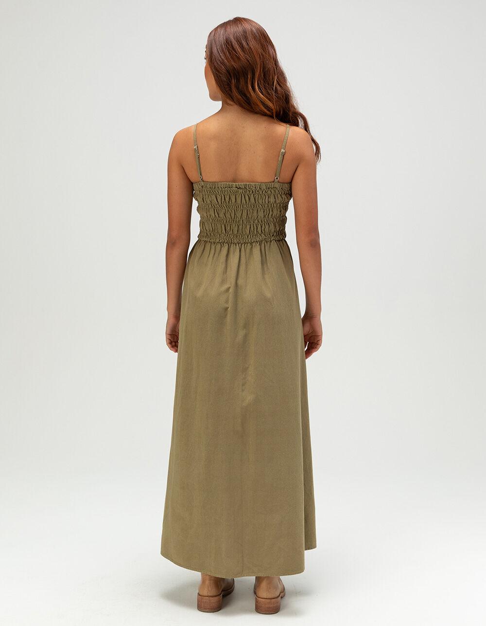 RHYTHM Classic Womens Shirred Midi Dress - OLIVE Product Image