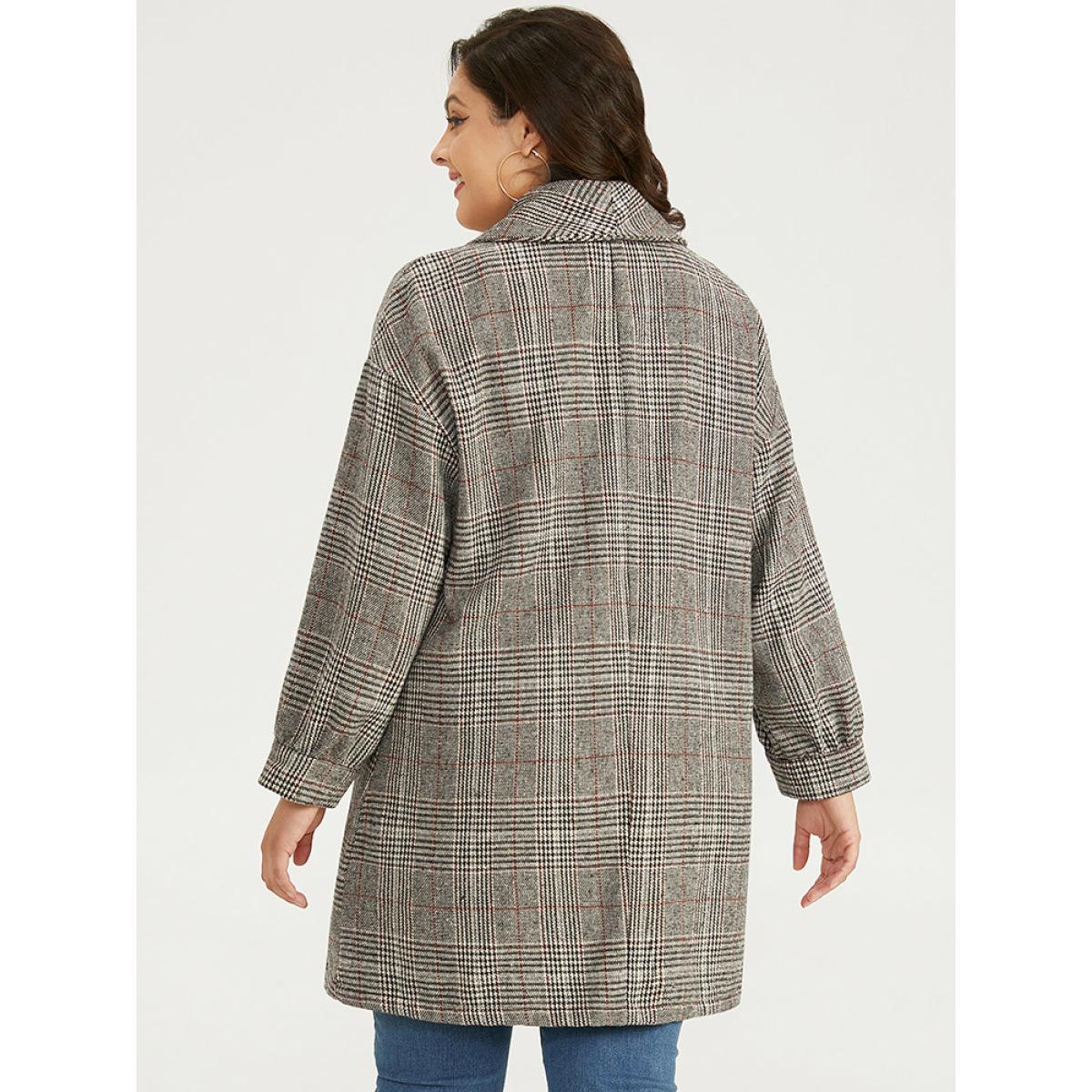 Plus Size Plaid Lapel Collar Patched Pocket Coat Women Tan Casual Texture Ladies Dailywear Winter Coats BloomChic 26/4X Product Image