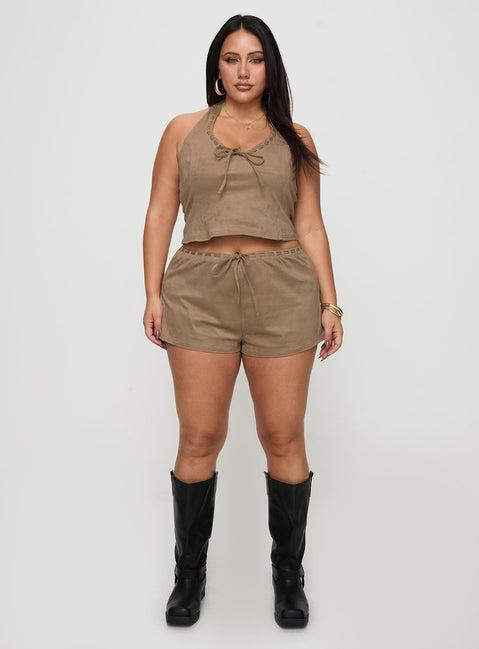Eternal Youth Faux Suede Short Taupe Curve Product Image