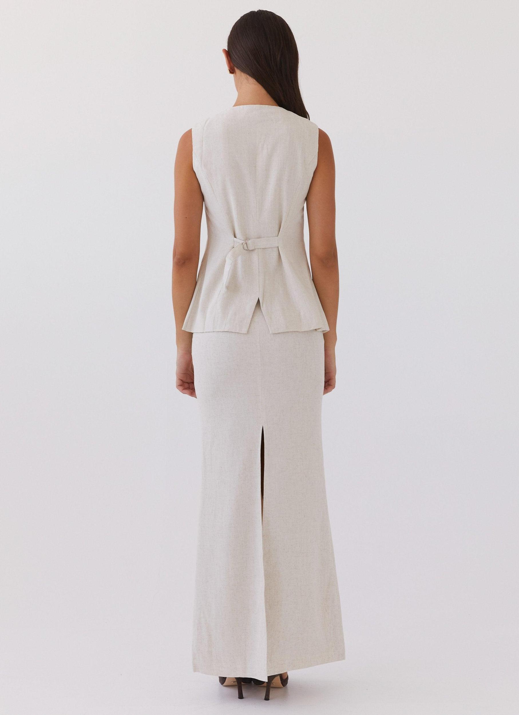 Born For Bordeaux Linen Midi Skirt - Oatmeal Product Image