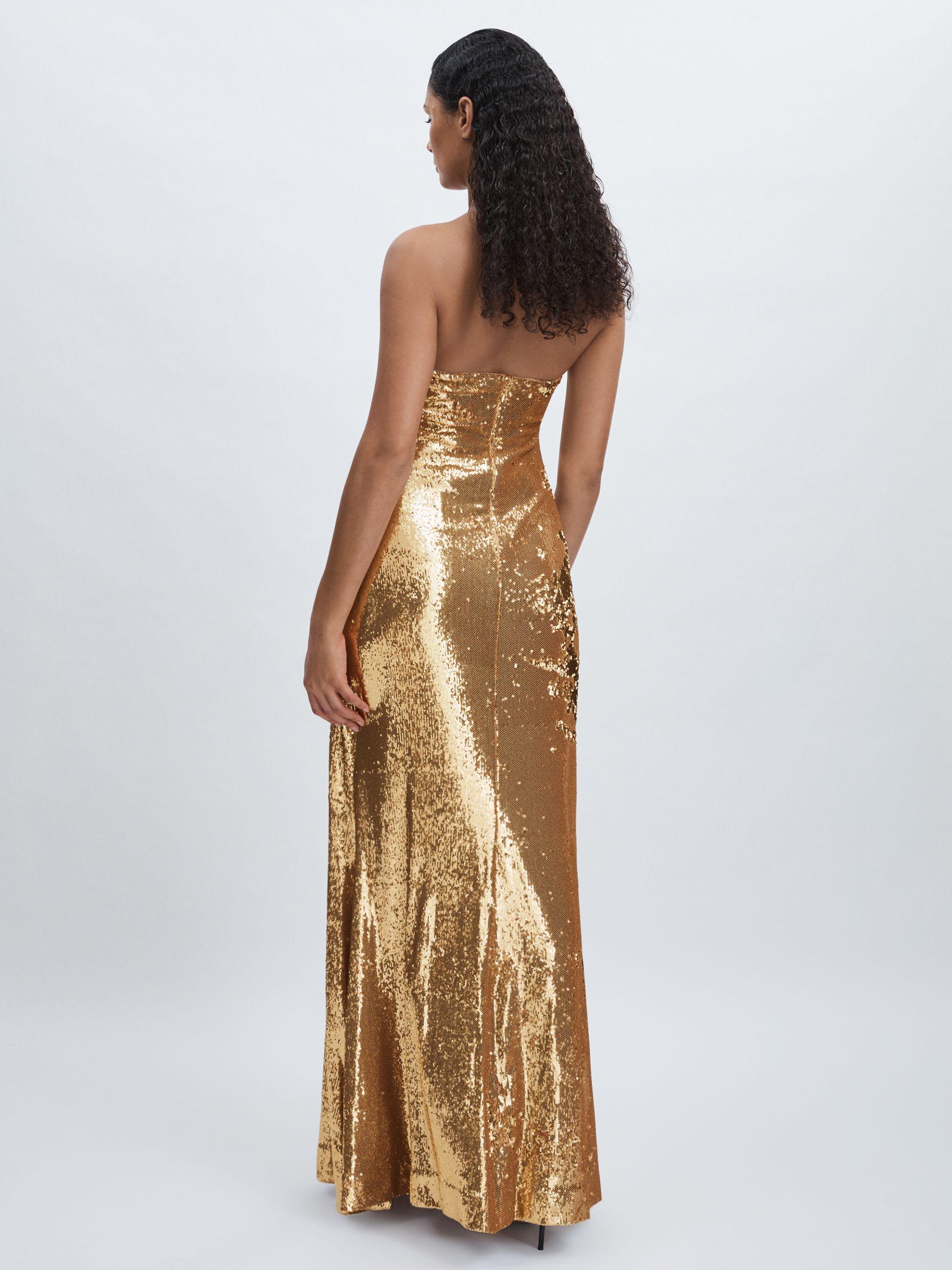 Halston Sequin Halterneck Maxi Dress in Gold Product Image