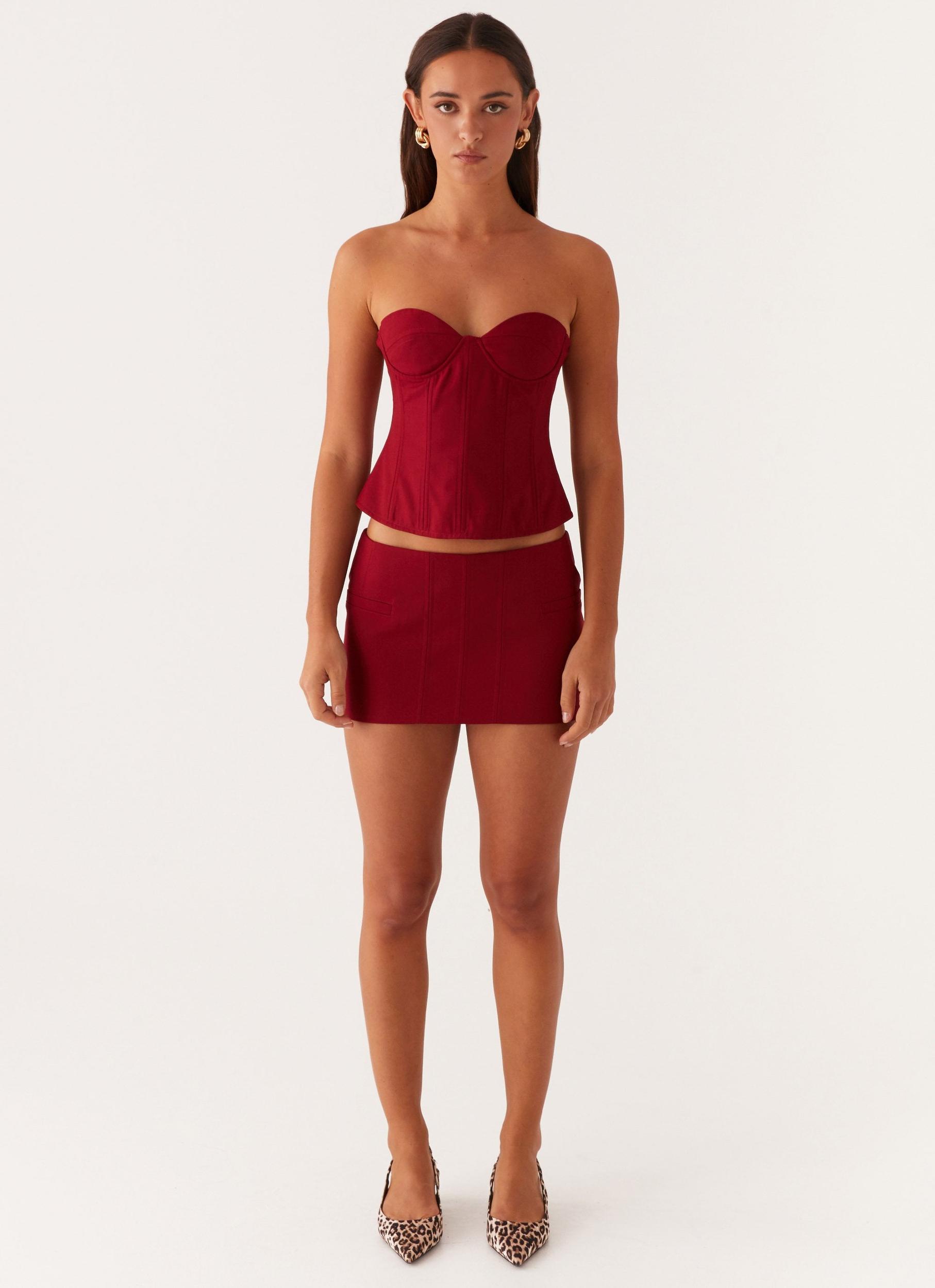 Armelle Micro Mini Skirt - Maroon Product Image