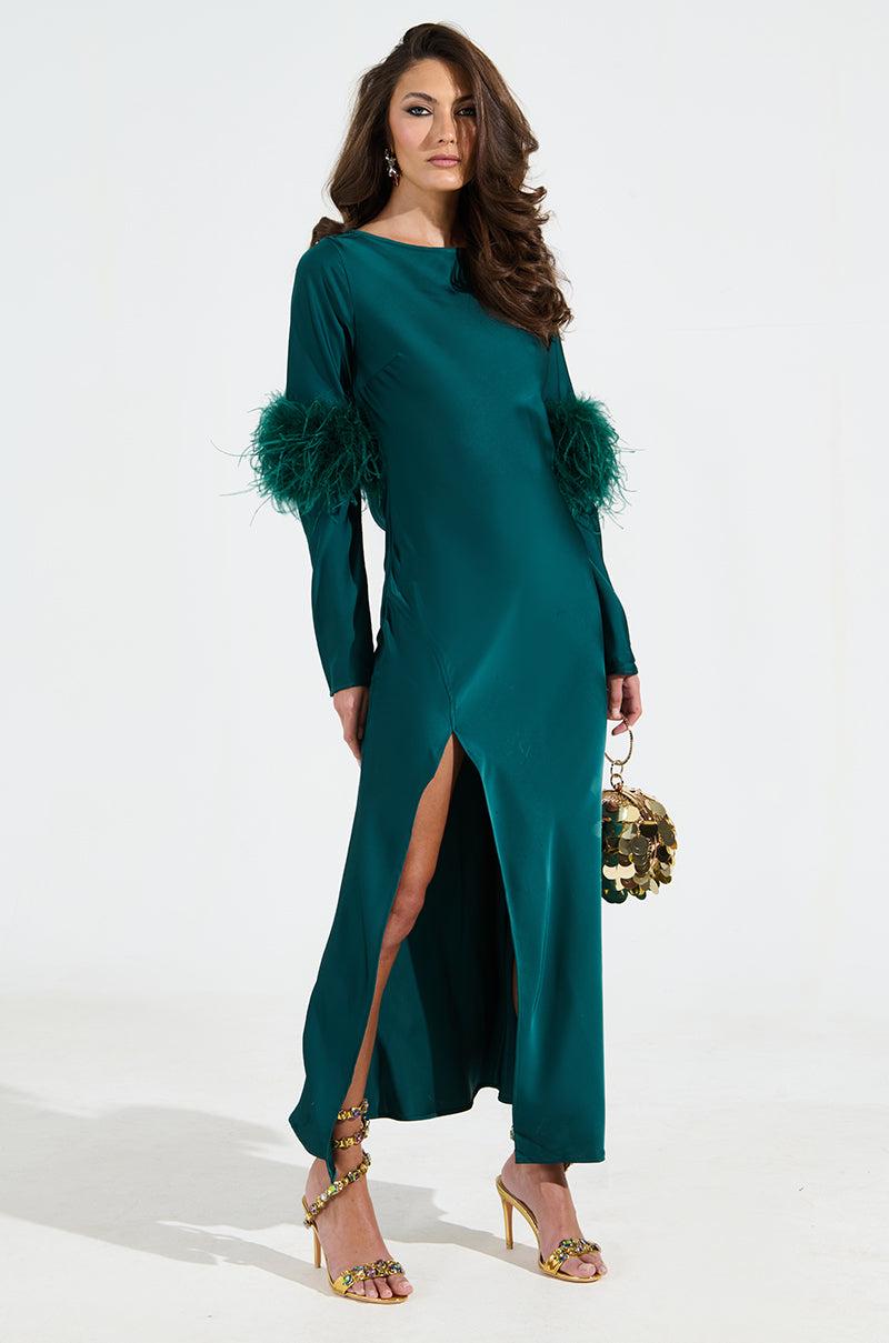 CARRIE FEATHER SLEEVE MAXI DRESS Product Image