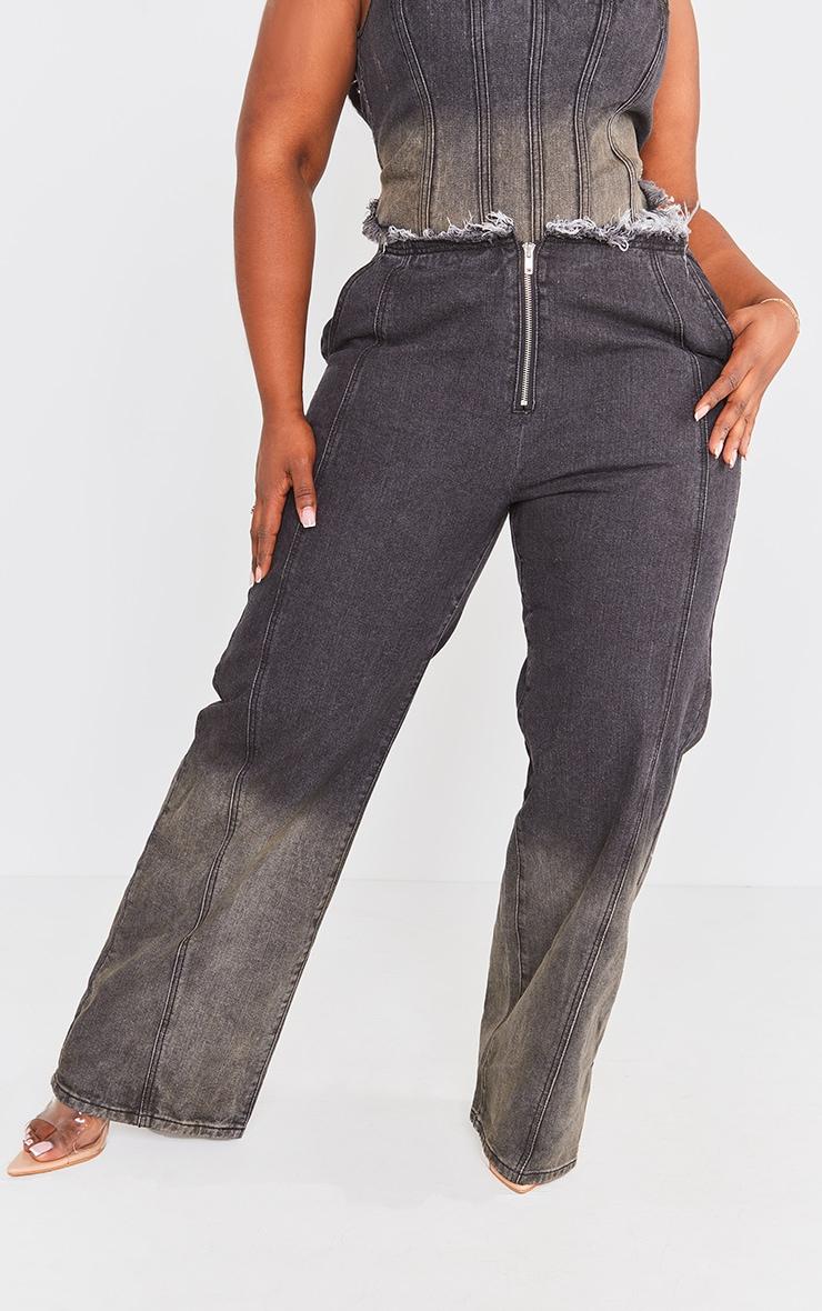 Plus Washed Black Zip Front Denim Jeans Product Image