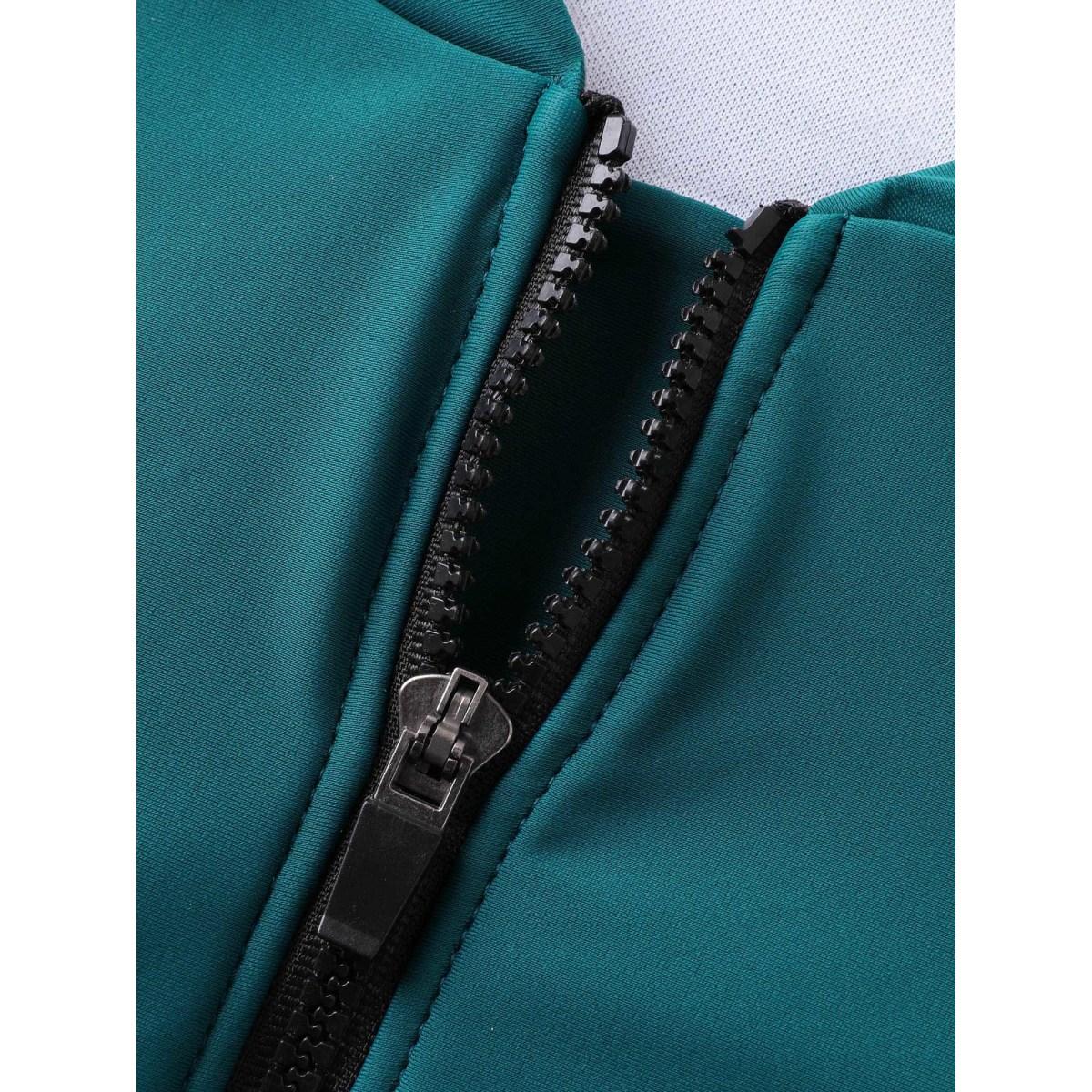 Plus Size Ruffled Zipper Flutter Sleeve Swim Dress Women's Swimwear Emerald Beach Bodycon Round Neck High stretch Curve Swim Dresses BloomChic 26/4X Product Image