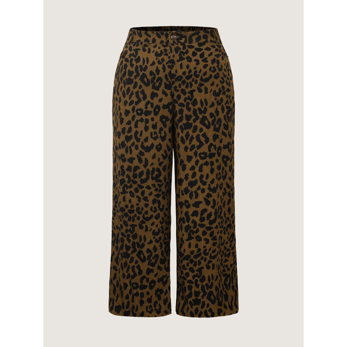 Plus Size Leopard Corduroy Print Pockets Pants Women Leopard Leisure Straight Leg High Rise Casual Pants BloomChic 18-20/2X Product Image