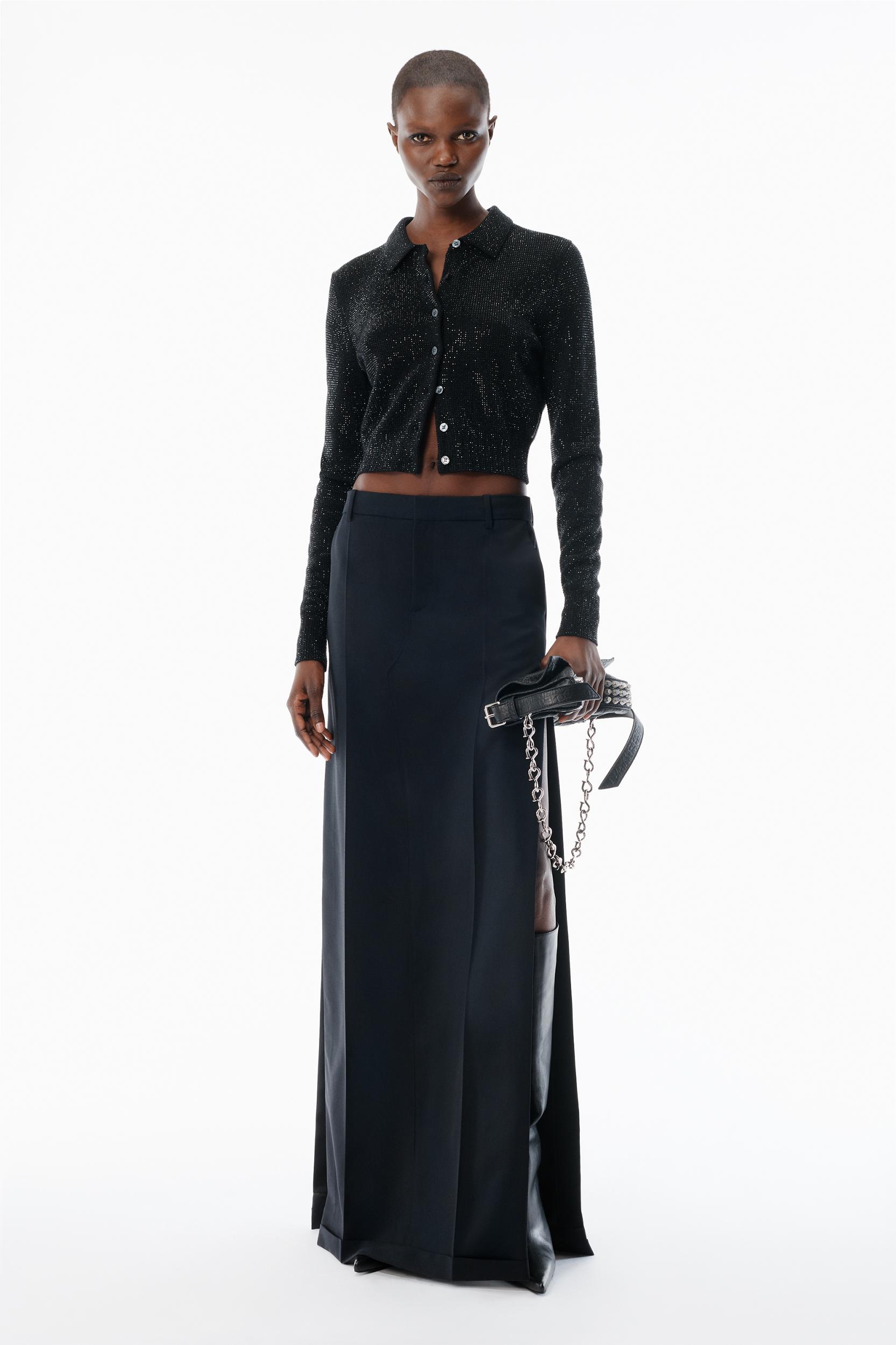 Black Wool-blend Hotfix Polo Cardigan Product Image