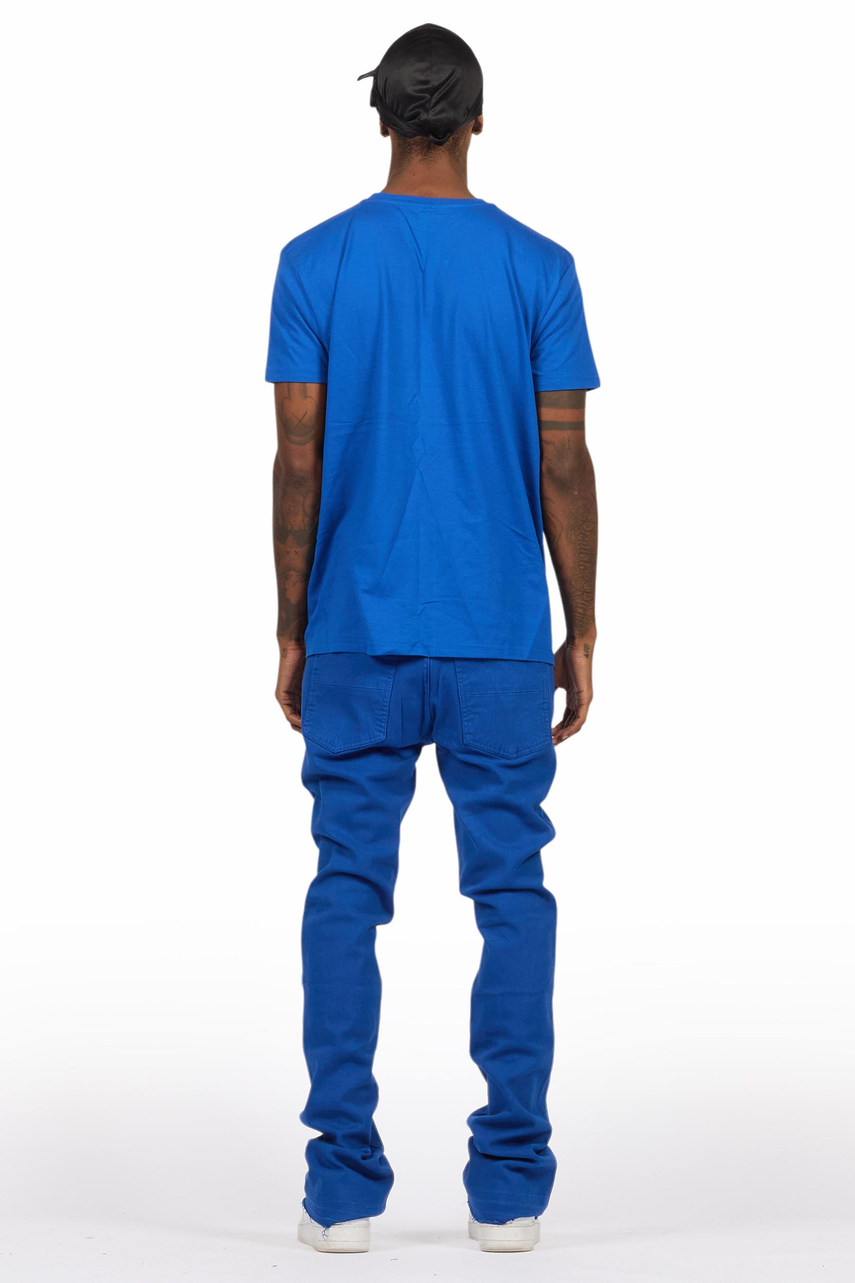 Sana Royal Blue T-Shirt/Dag Stacked Flare Jean Set Male Product Image