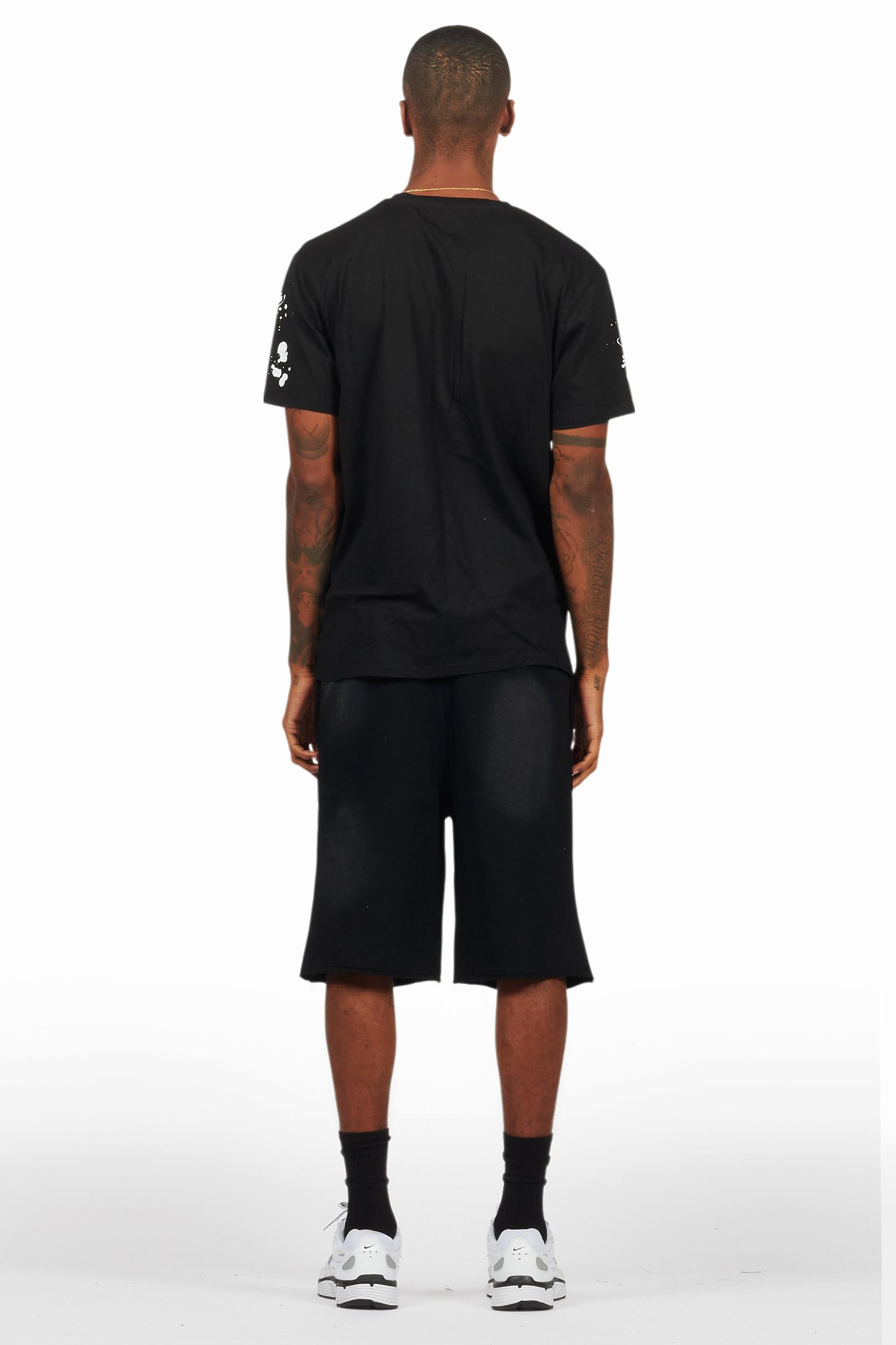 Rafix Black Graphic T-Shirt Short Set Male Product Image