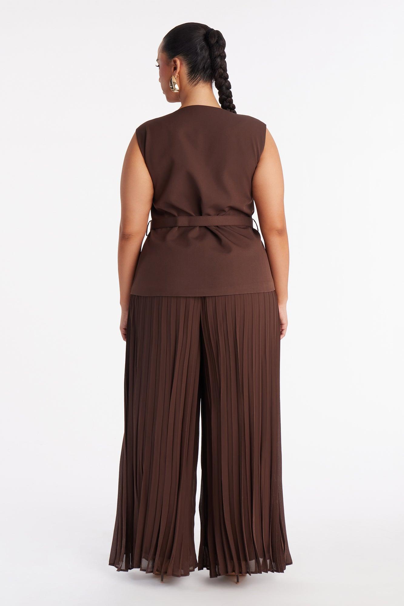 Grace Belted Vest Pant Set - Chocolate Female Product Image
