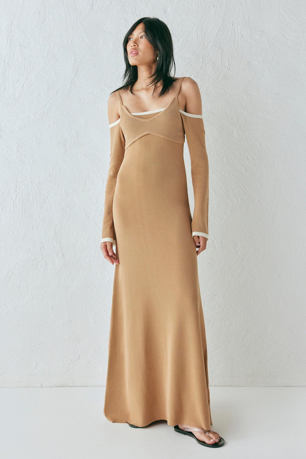 Marlee Knit Maxi Dress Tan Product Image