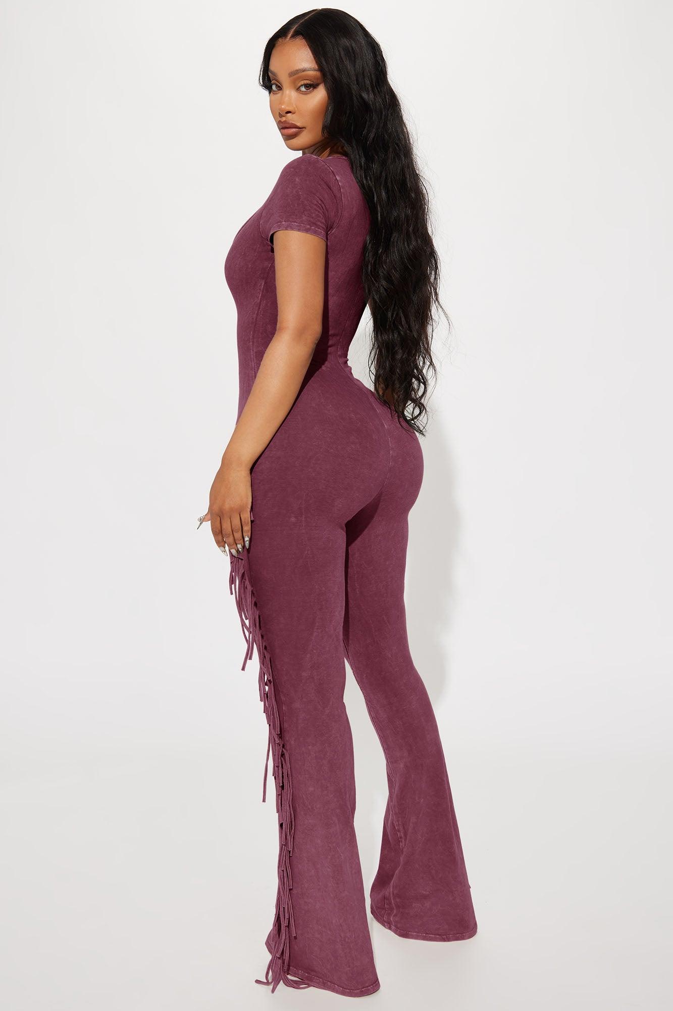 Carry Me Higher Fringe Jumpsuit - Burgundy Female Product Image