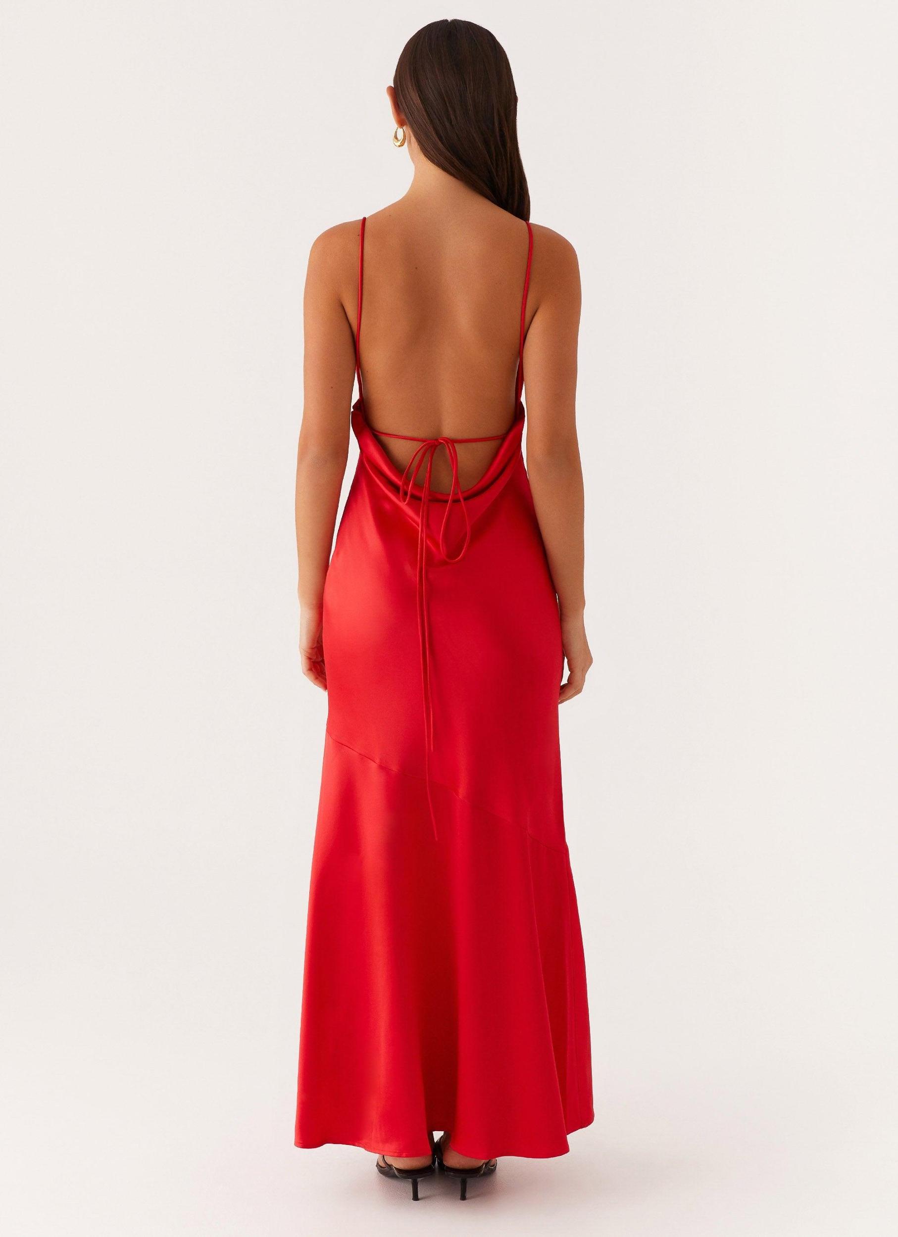 Alianna Cowl Neck Satin Maxi Dress - Red Product Image