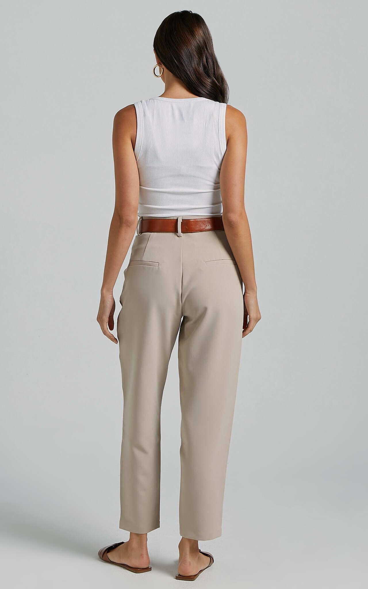 Suri Cropped Pant - High Waisted Tapered Tailored Pant With Pocket Detail in Sand Product Image