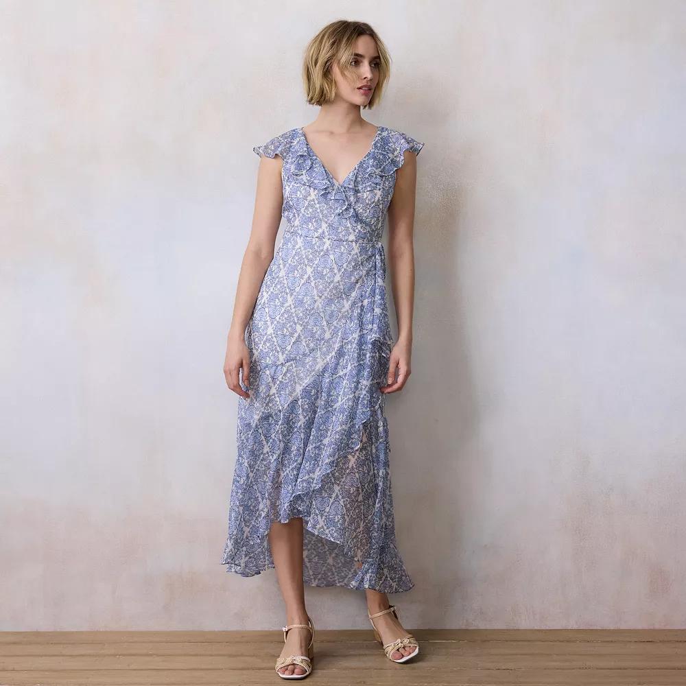 Petite LC Lauren Conrad Flutter Ruffle Wrap Maxi Dress, Women's, Size: Medium Petite, Peri Diana Diamond Product Image